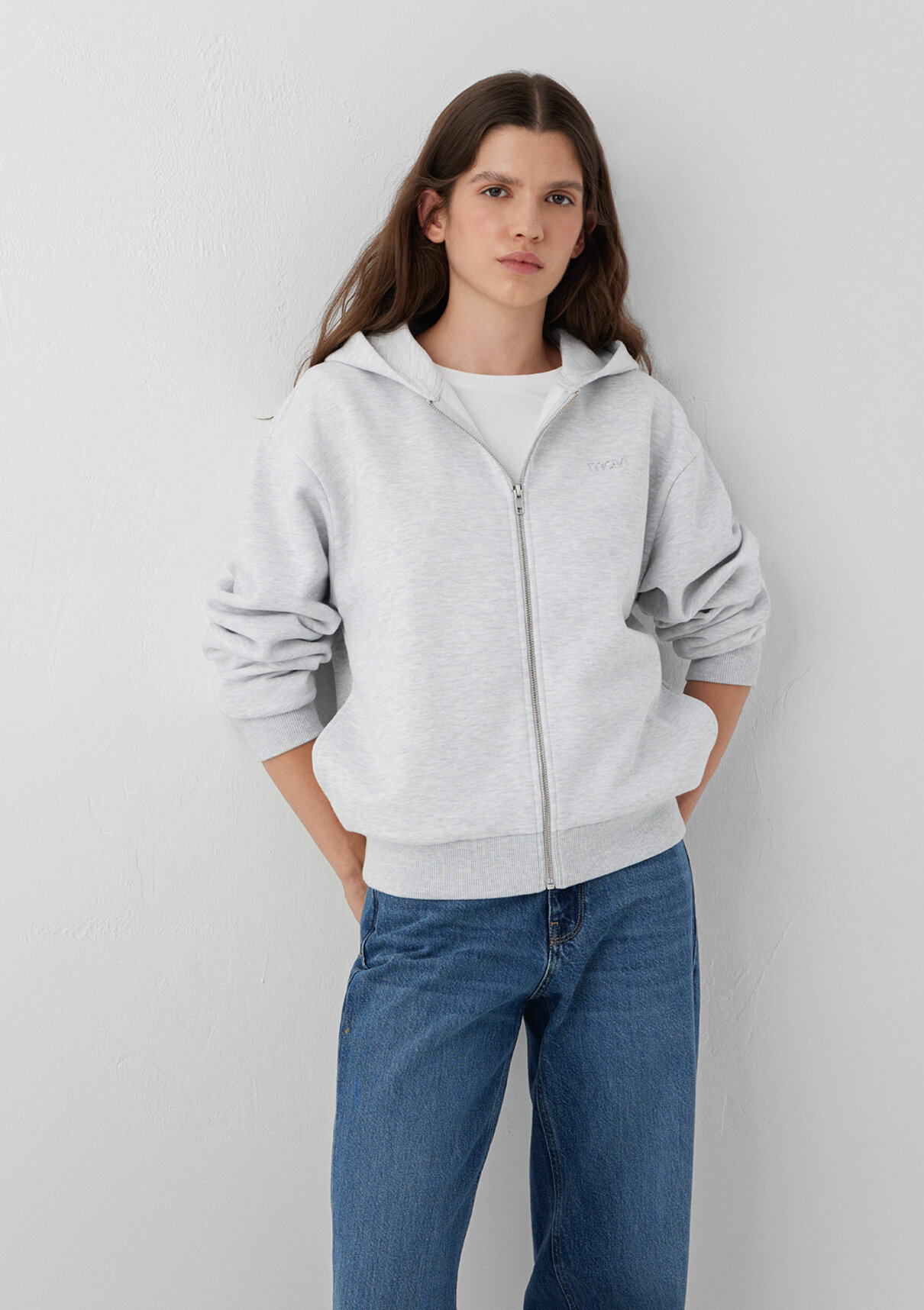 Mavi Logo Baskılı Gri Sweatshirt görsel 2