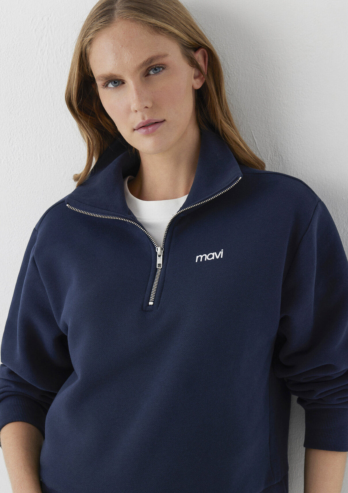 Mavi Mini Logo Yarı Fermuarlı Lacivert Sweatshirt görsel 2