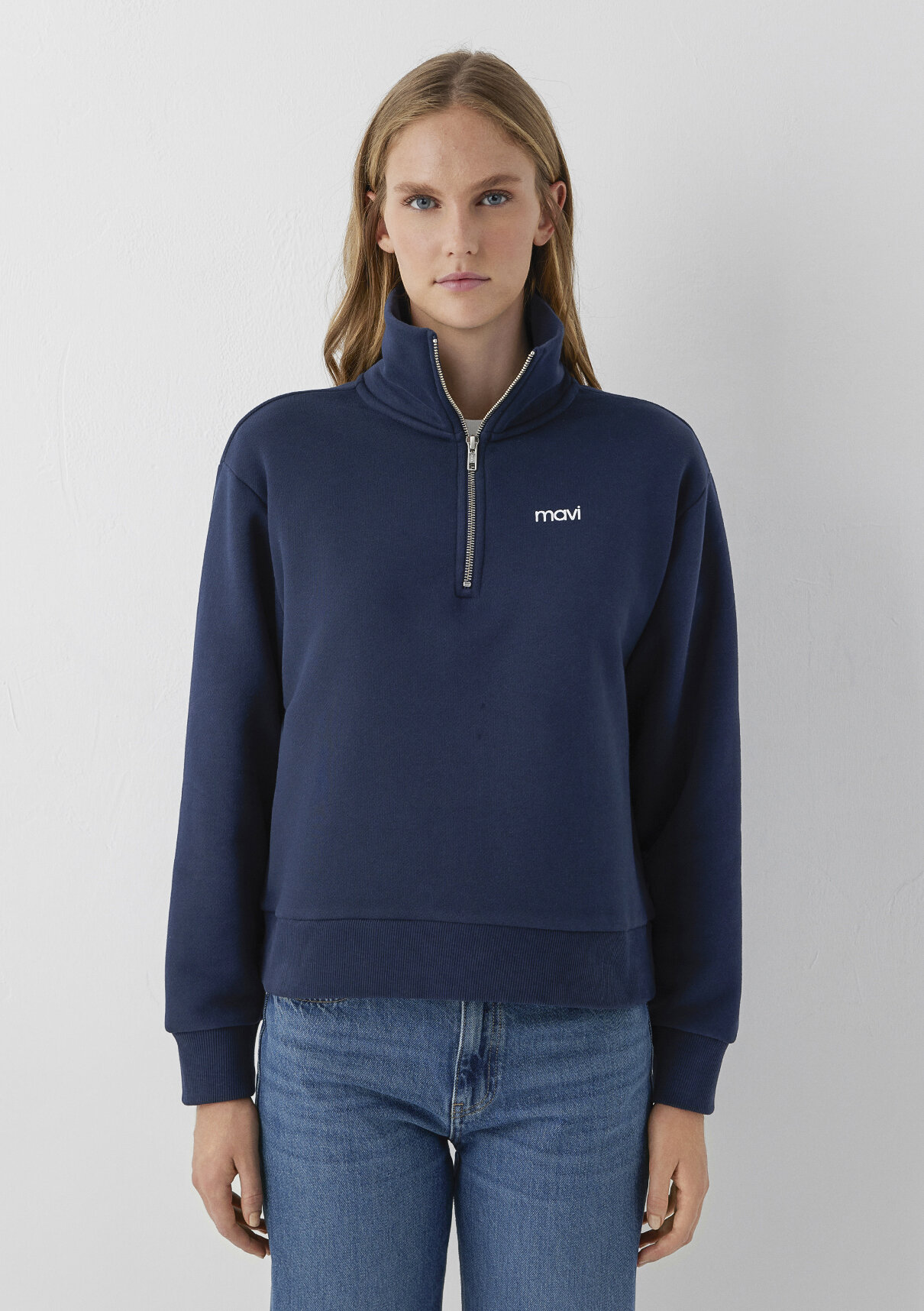 Mavi Mini Logo Yarı Fermuarlı Lacivert Sweatshirt görsel 3