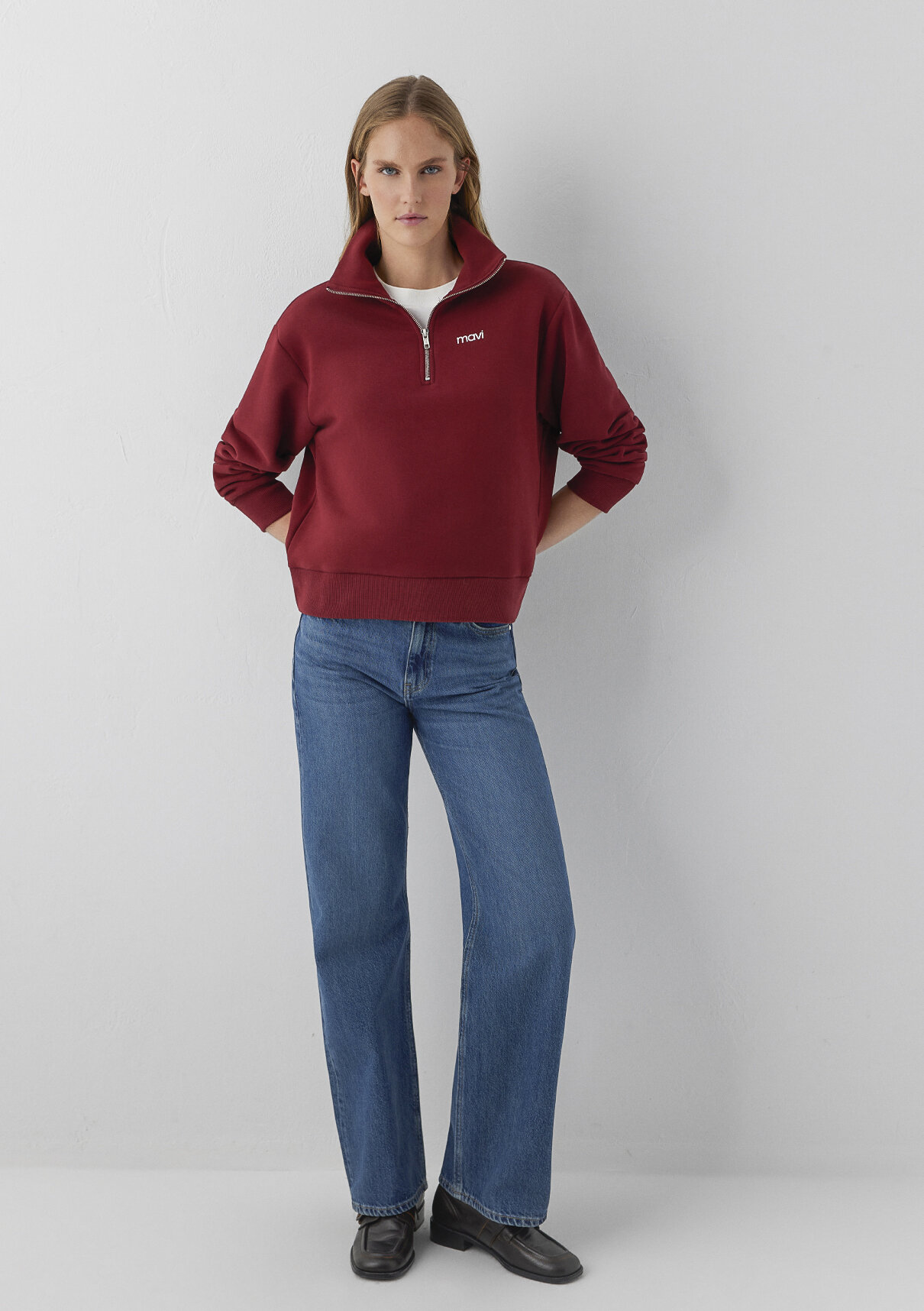 Mavi Mini Logo Yarı Fermuarlı Kırmızı Sweatshirt görsel 2