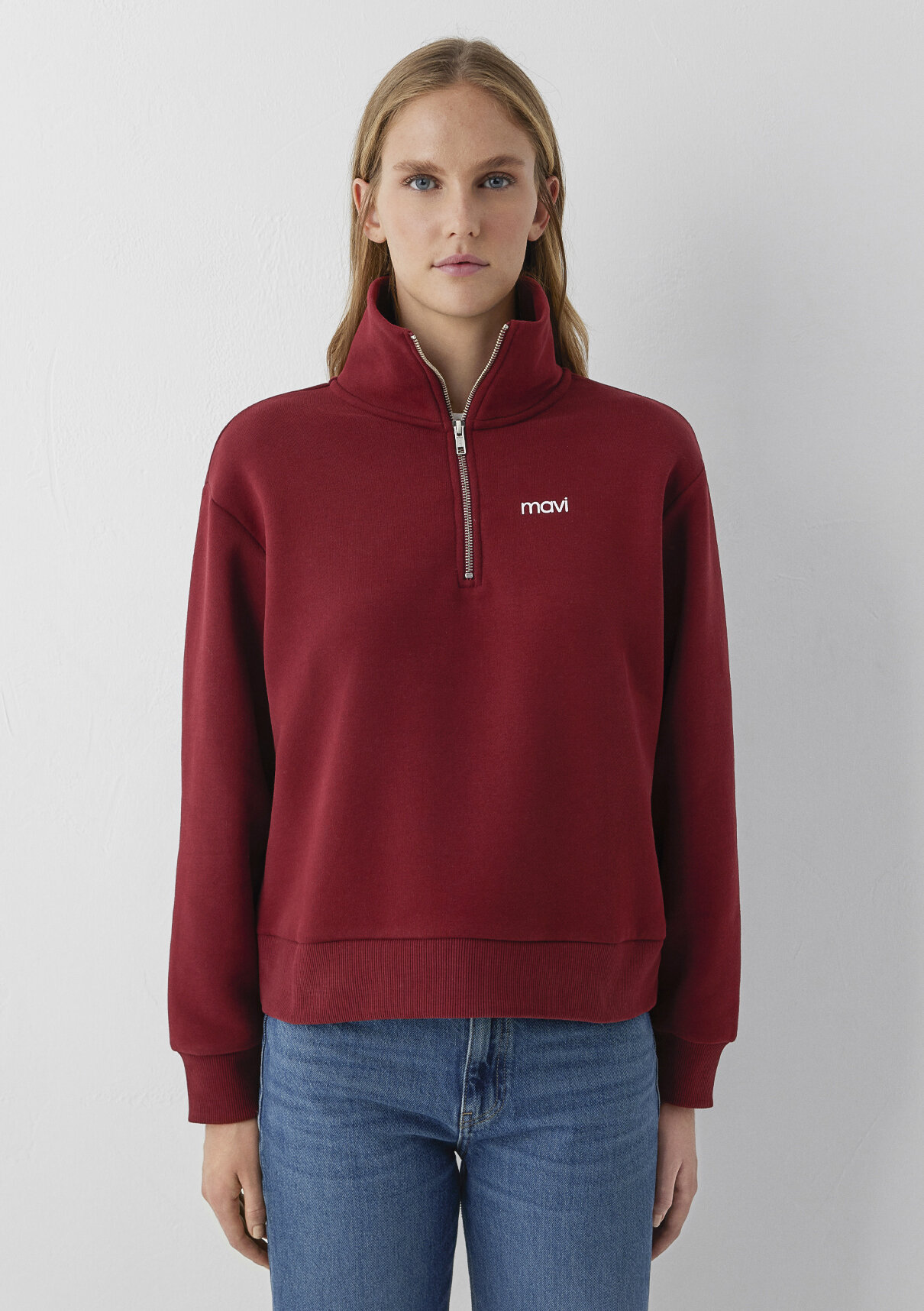 Mavi Mini Logo Yarı Fermuarlı Kırmızı Sweatshirt görsel 3