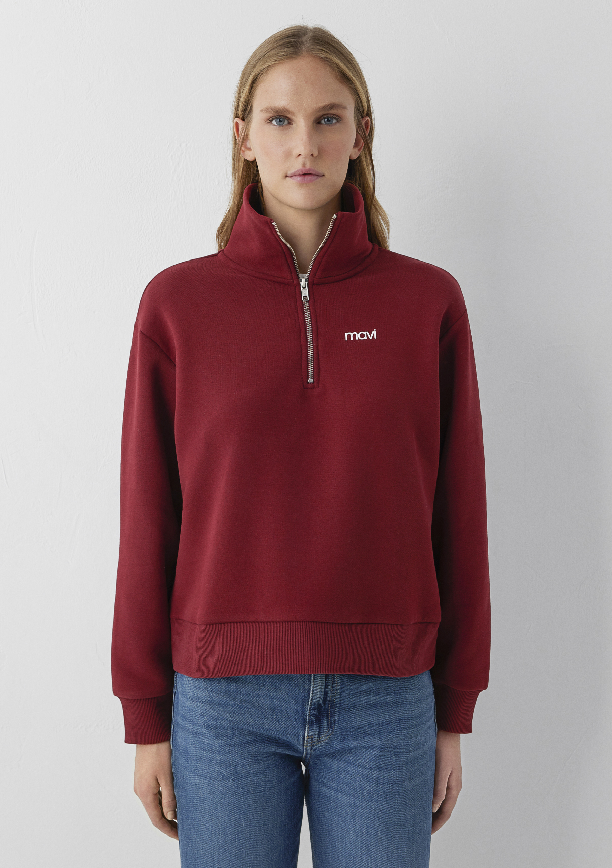 Mavi Mini Logo Yarı Fermuarlı Kırmızı Sweatshirt görsel 3