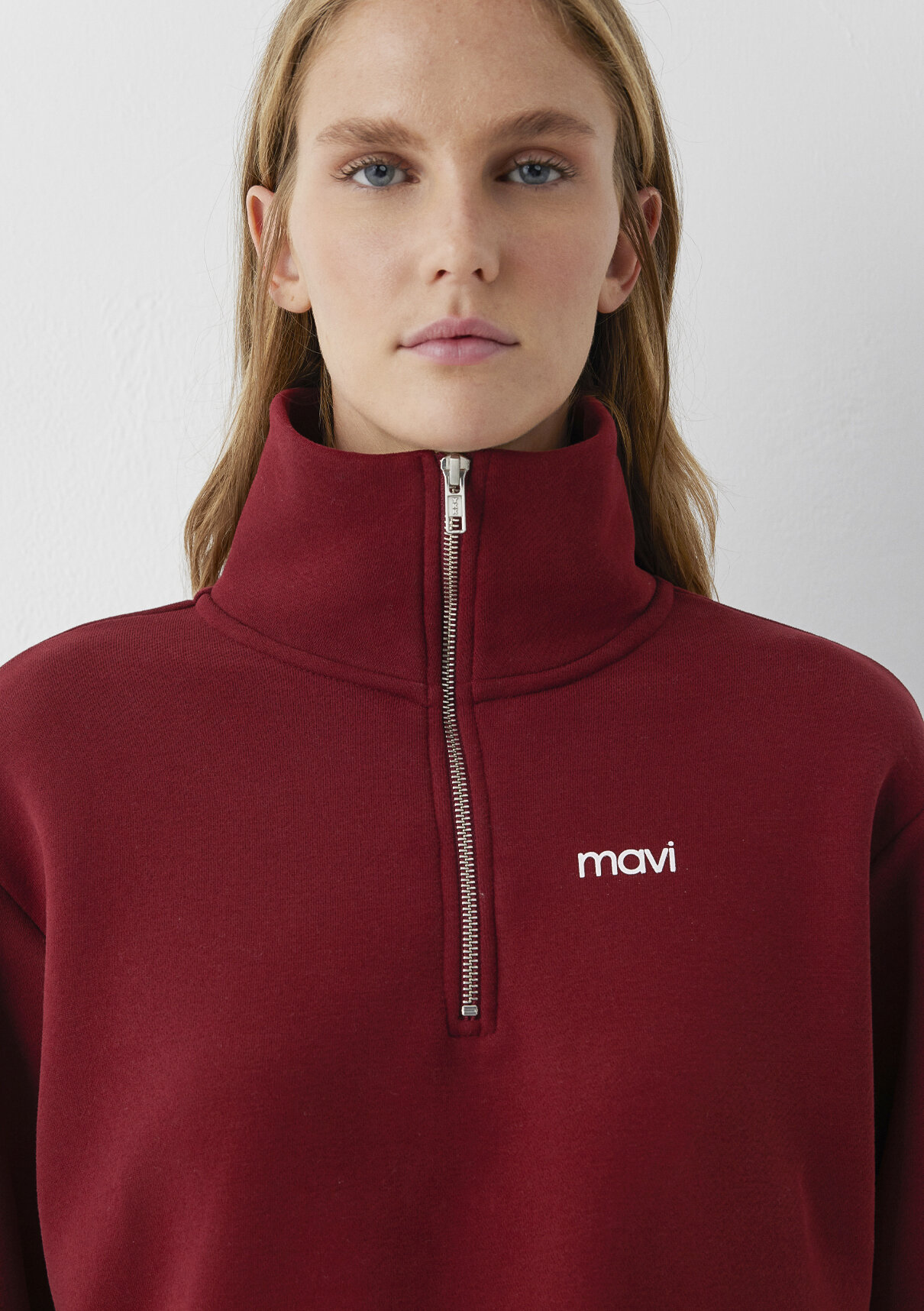Mavi Mini Logo Yarı Fermuarlı Kırmızı Sweatshirt görsel 6