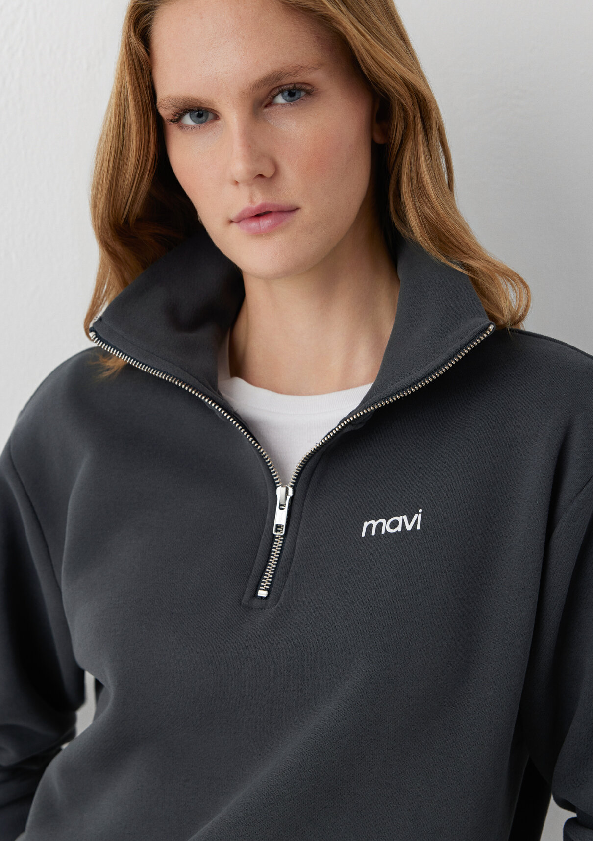 Mavi Mini Logo Yarı Fermuarlı Antrasit Sweatshirt