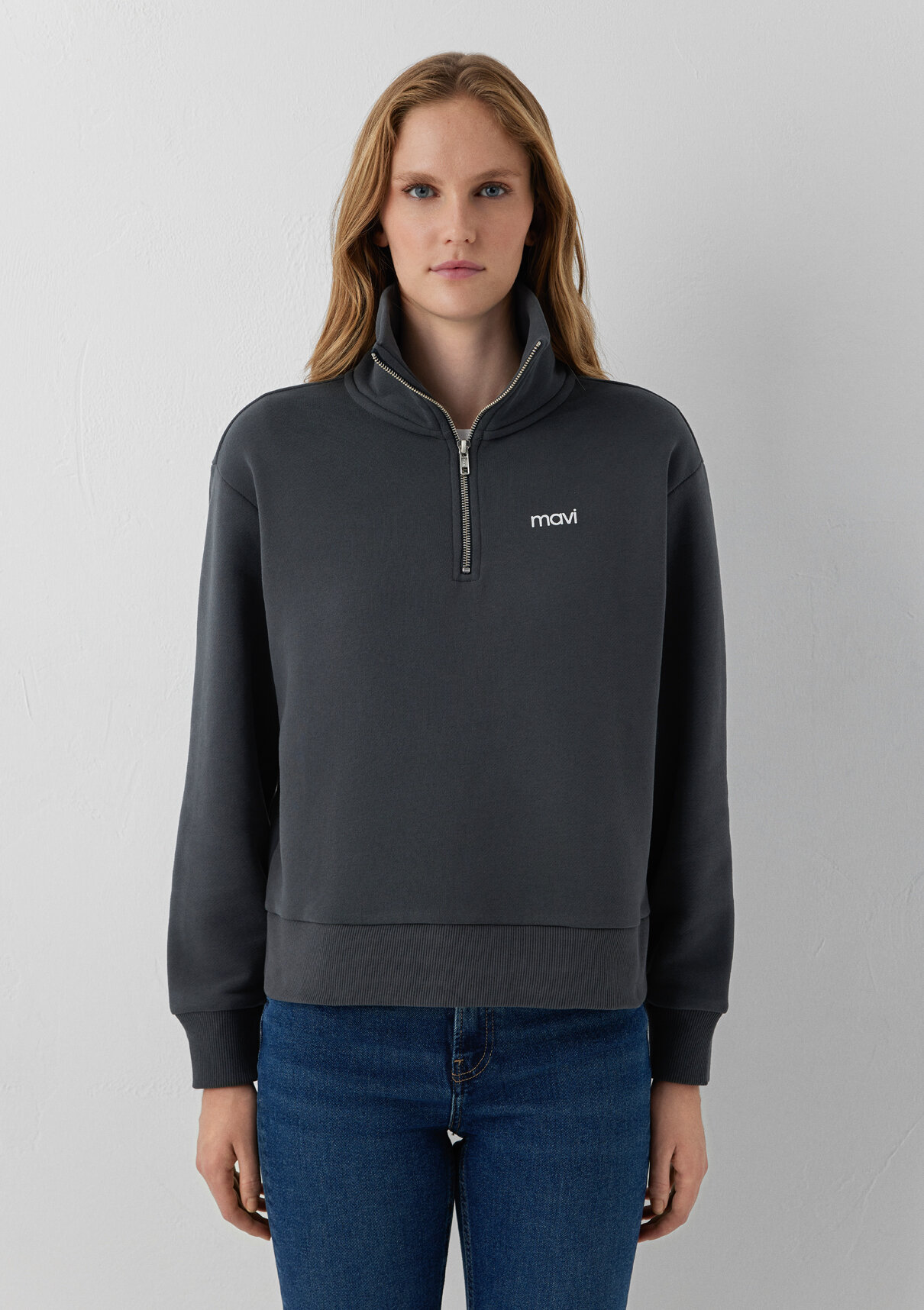 Mavi Mini Logo Yarı Fermuarlı Antrasit Sweatshirt görsel 3