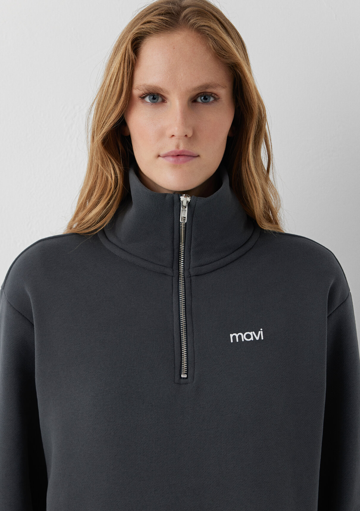 Mavi Mini Logo Yarı Fermuarlı Antrasit Sweatshirt görsel 6
