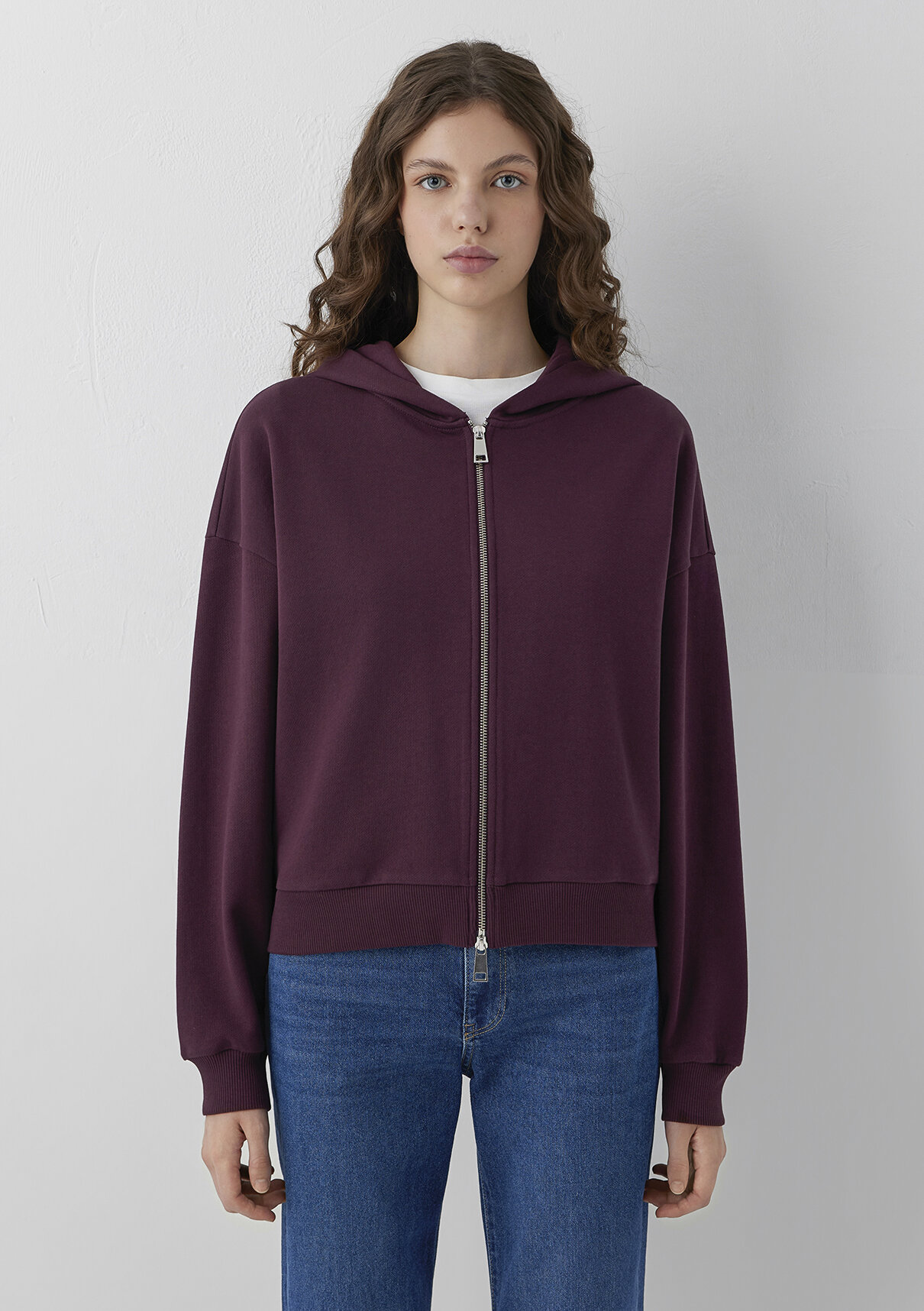 Mavi Kapüşonlu Fermuarlı Bordo Sweatshirt görsel 3