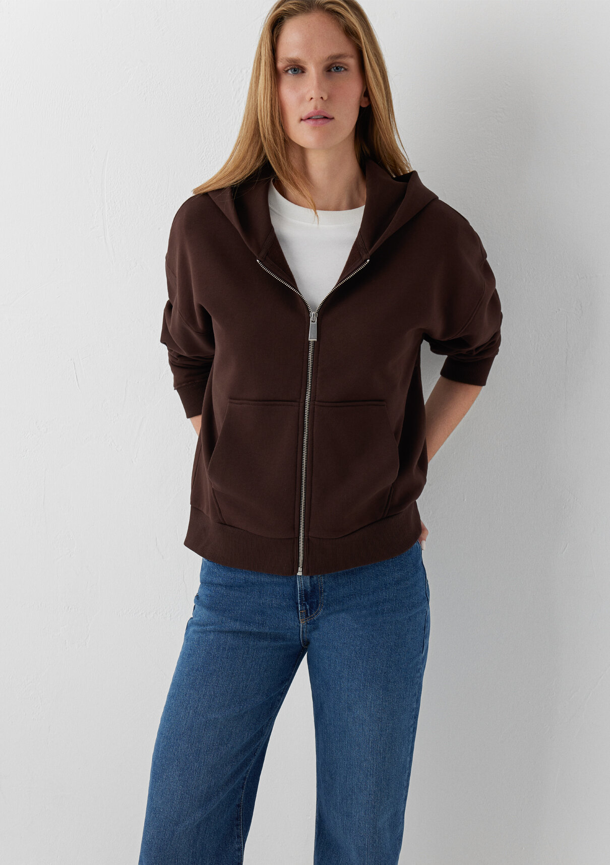 Mavi Kapüşonlu Kahverengi Basic Sweatshirt görsel 2