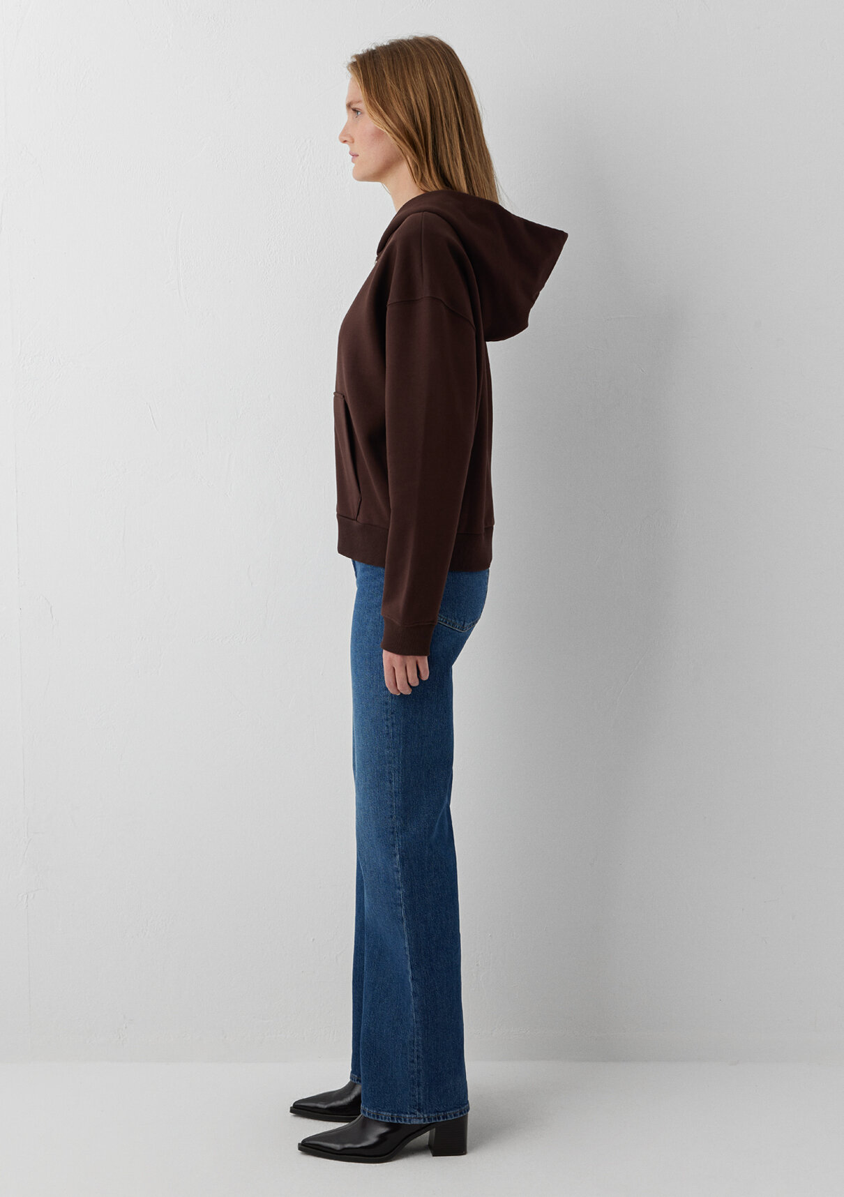 Mavi Kapüşonlu Kahverengi Basic Sweatshirt görsel 4