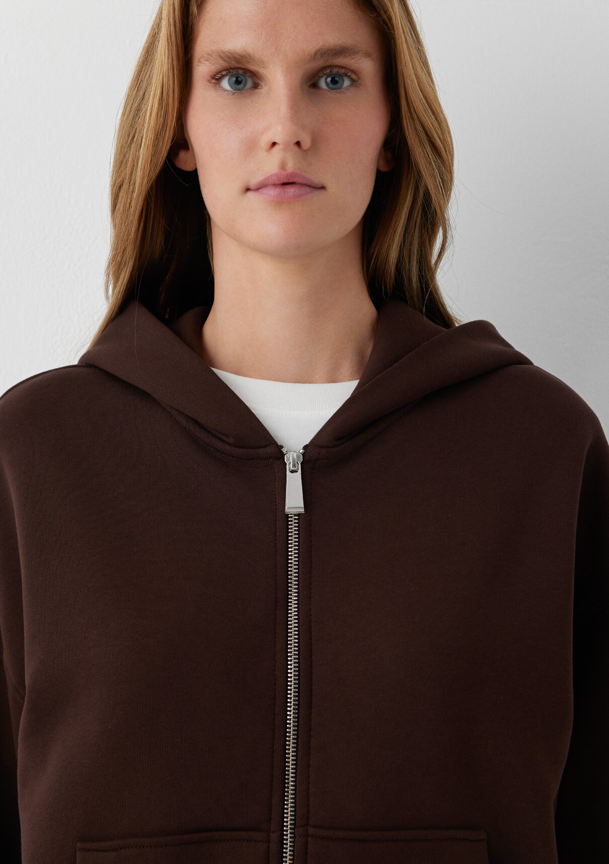 Mavi Kapüşonlu Kahverengi Basic Sweatshirt görsel 6