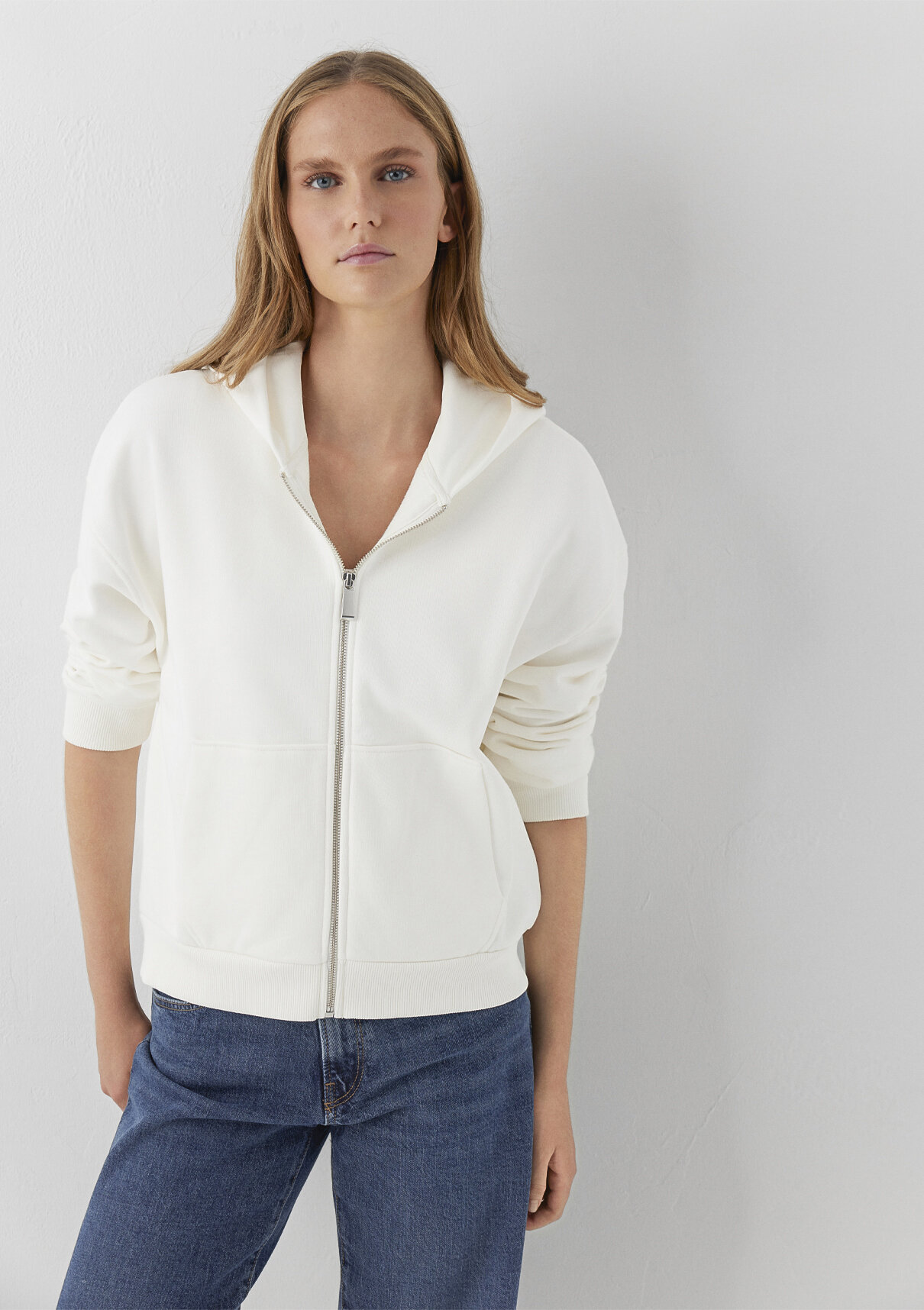 Mavi Kapüşonlu Ekru Basic Sweatshirt görsel 2