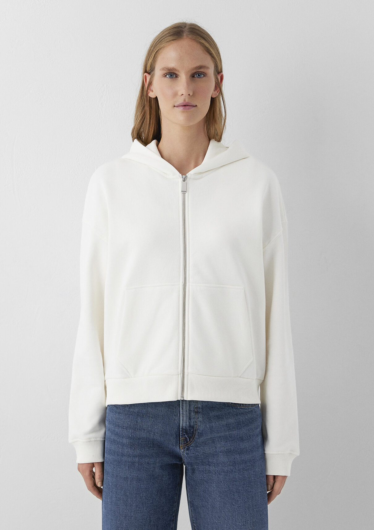 Mavi Kapüşonlu Ekru Basic Sweatshirt görsel 3