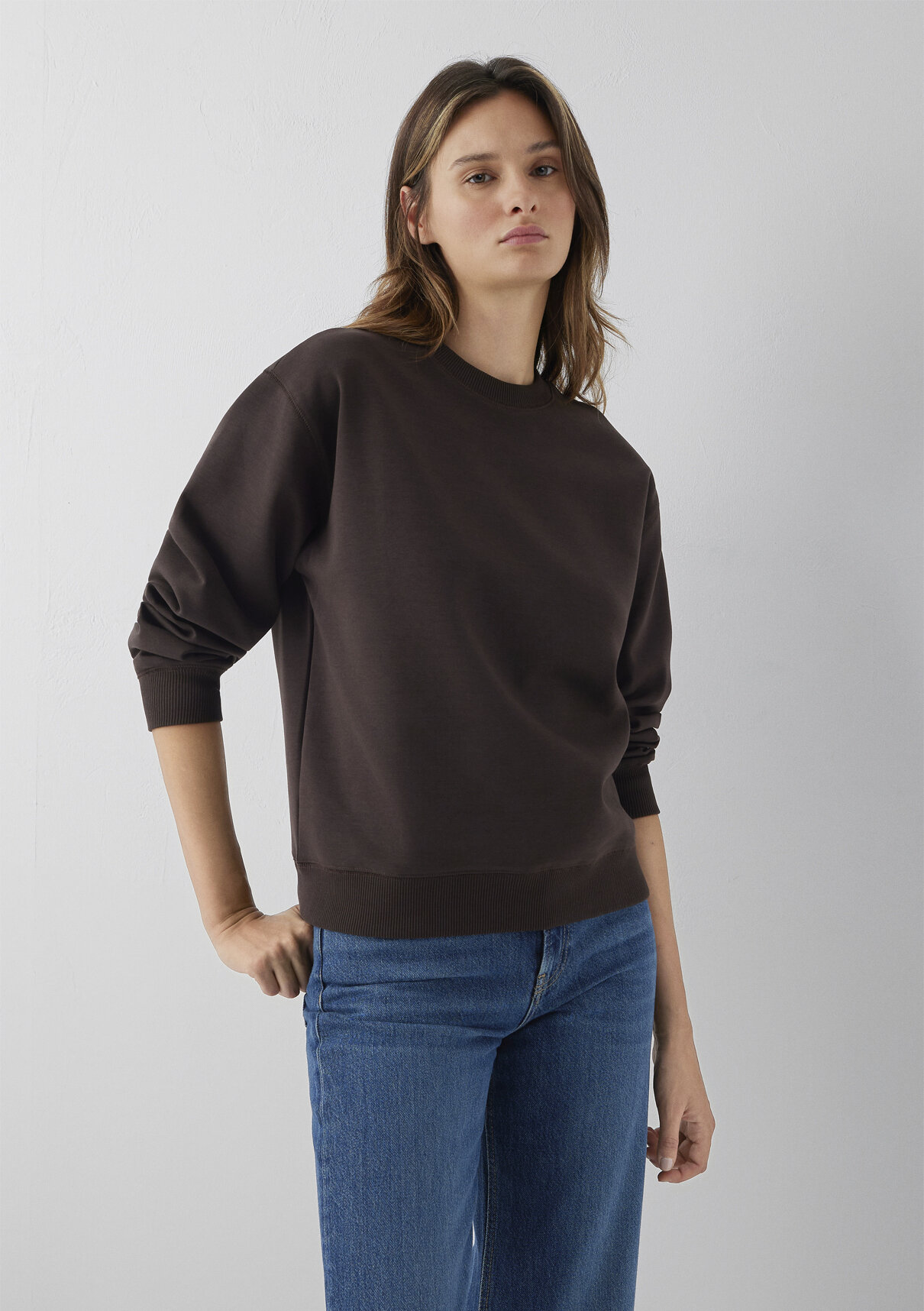 Mavi Kahverengi Basic Sweatshirt görsel 2