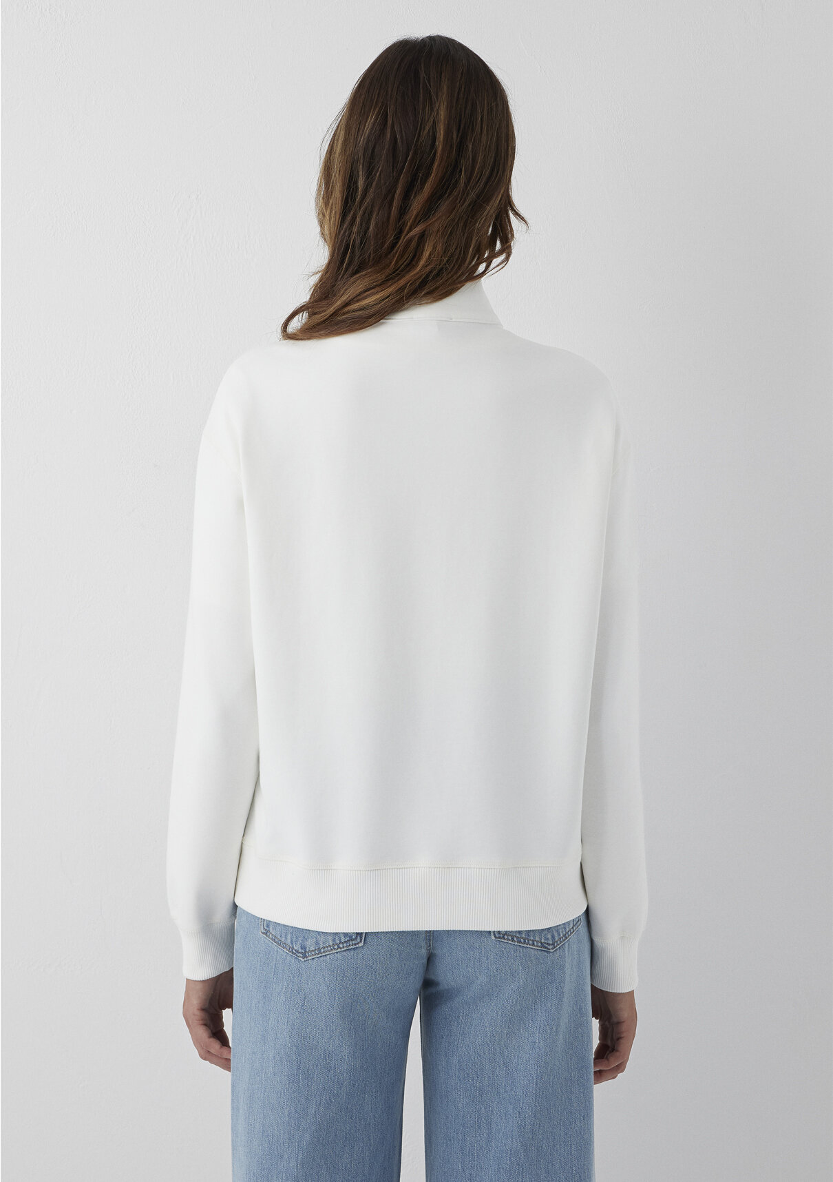 Mavi Yarı Fermuarlı Beyaz İnterlok Sweatshirt görsel 6