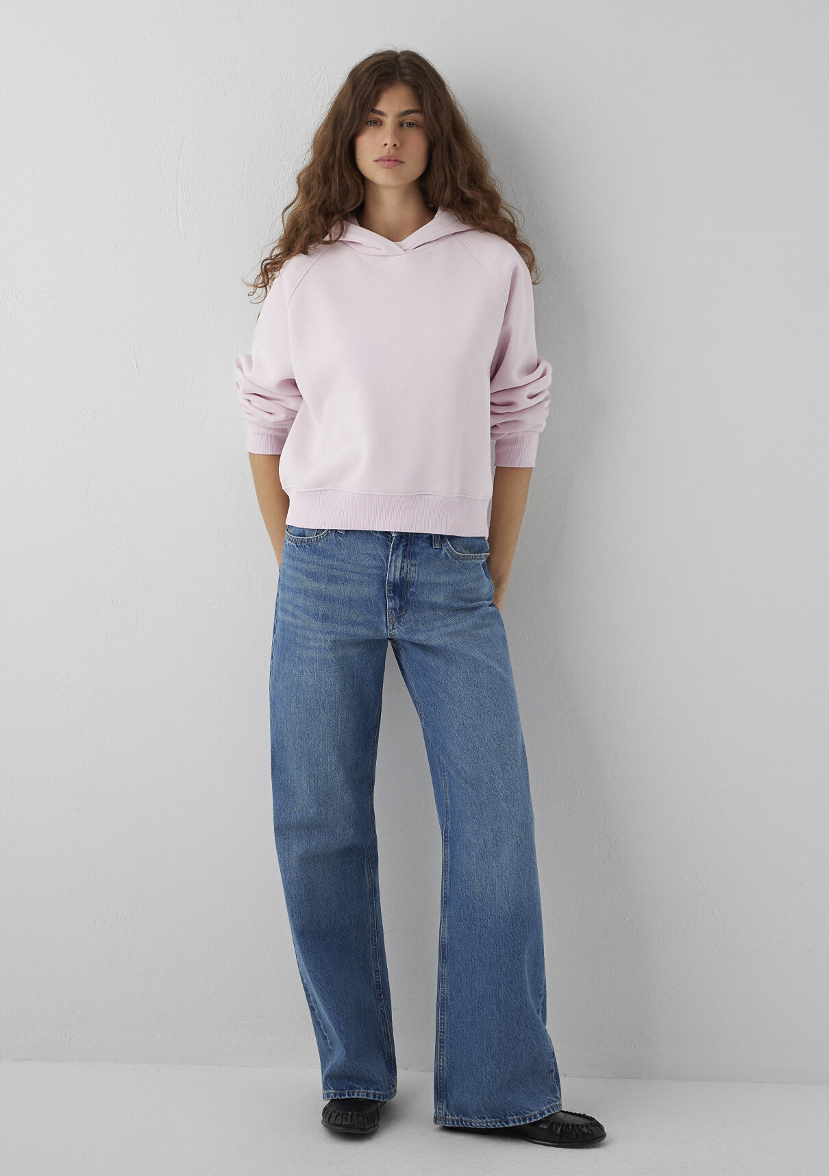 Mavi Kapüşonlu Pembe Basic Sweatshirt görsel 2