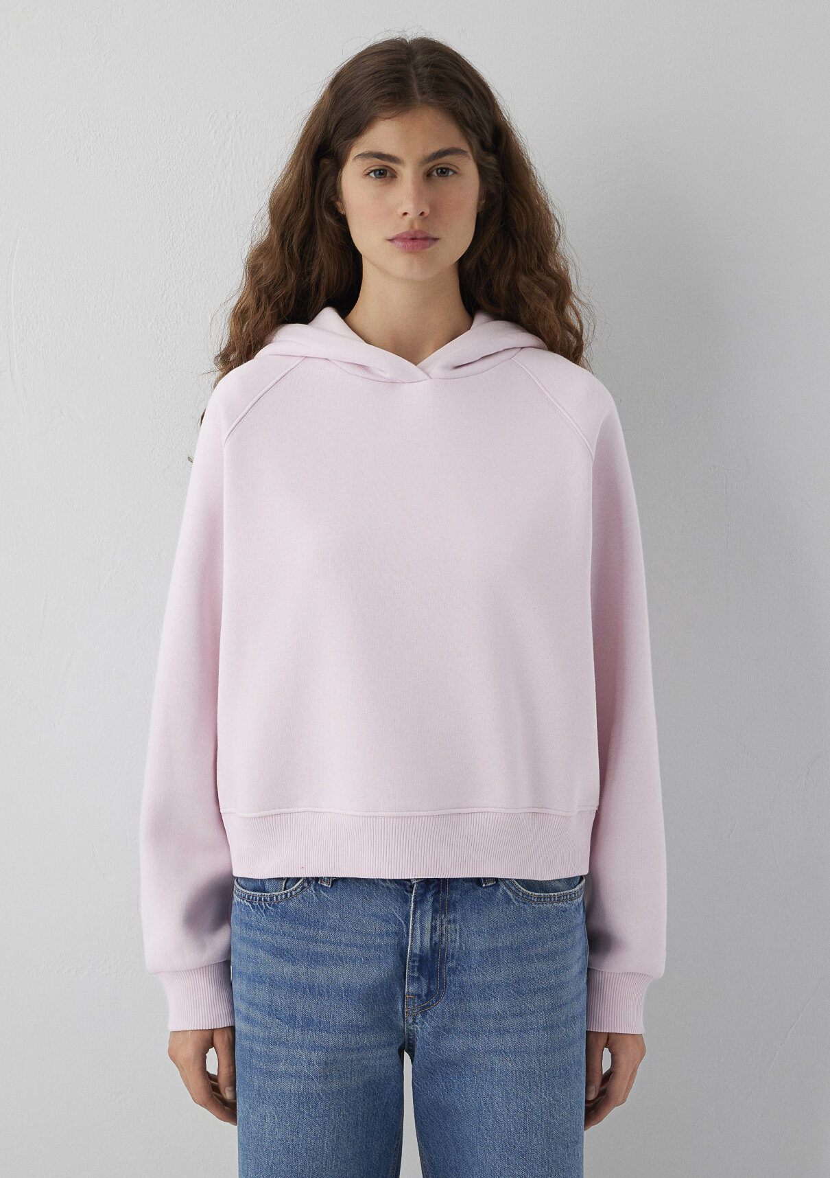 Mavi Kapüşonlu Pembe Basic Sweatshirt görsel 3