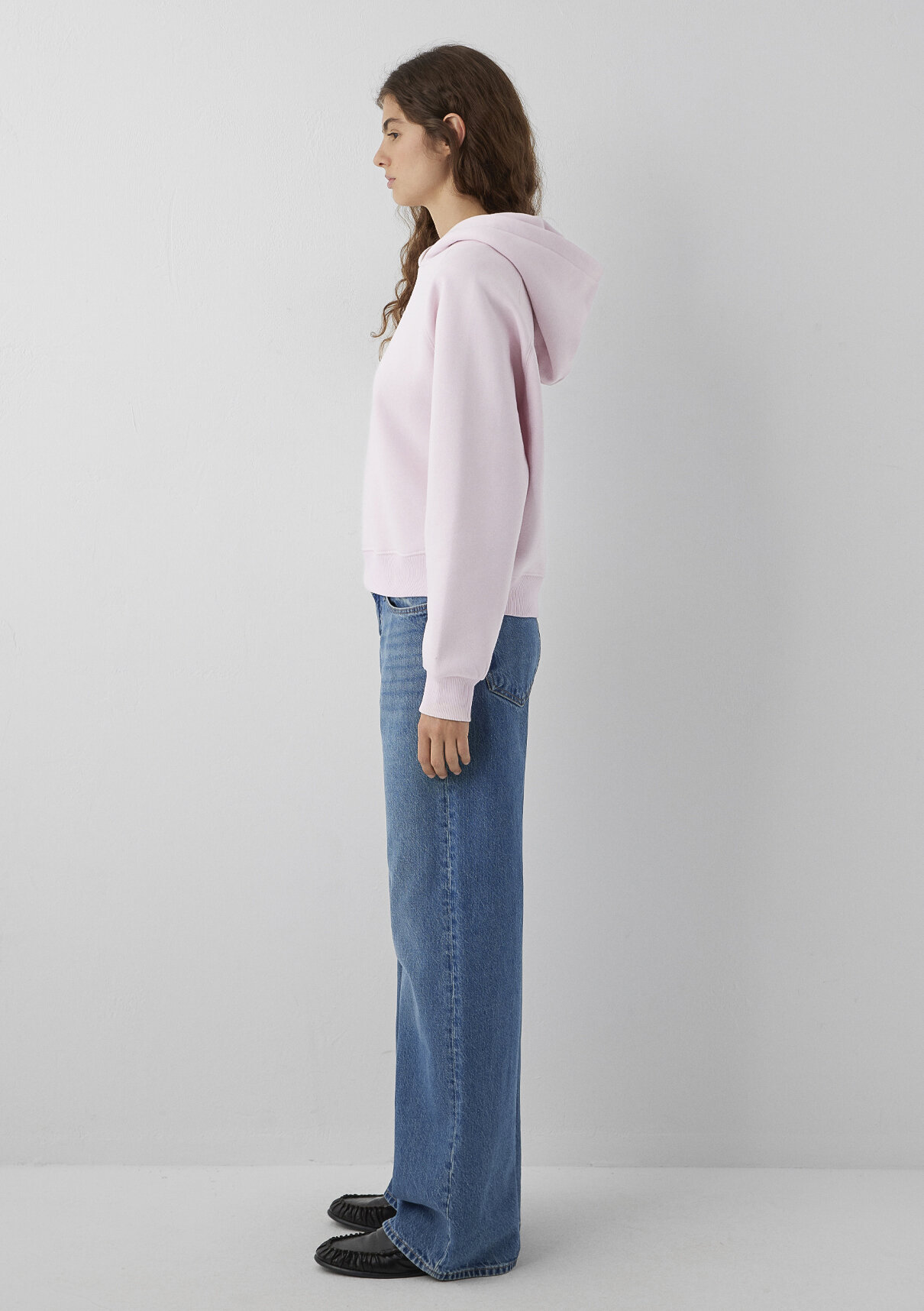 Mavi Kapüşonlu Pembe Basic Sweatshirt görsel 4