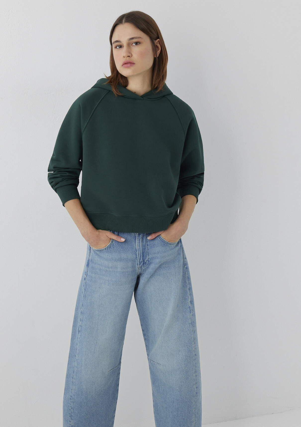 Mavi Kapüşonlu Yeşil Basic Sweatshirt