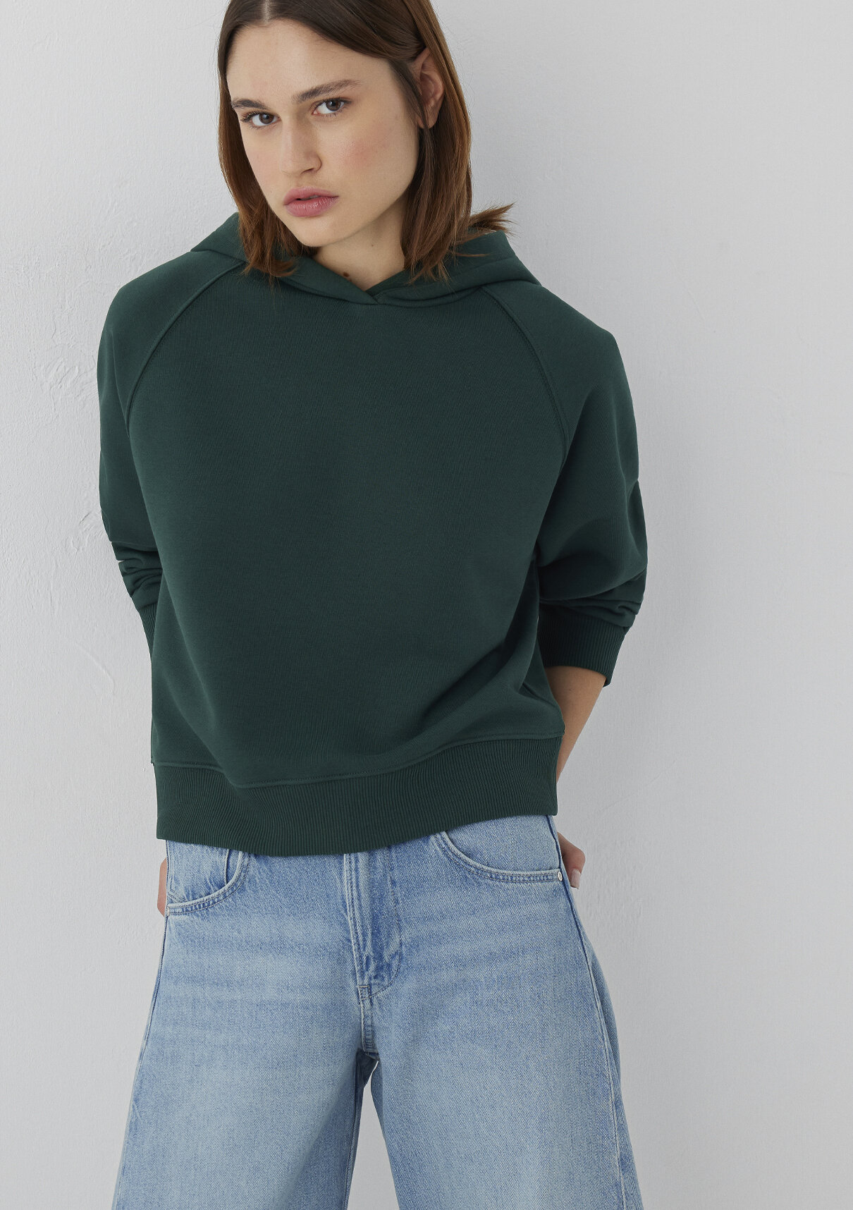 Mavi Kapüşonlu Yeşil Basic Sweatshirt görsel 2