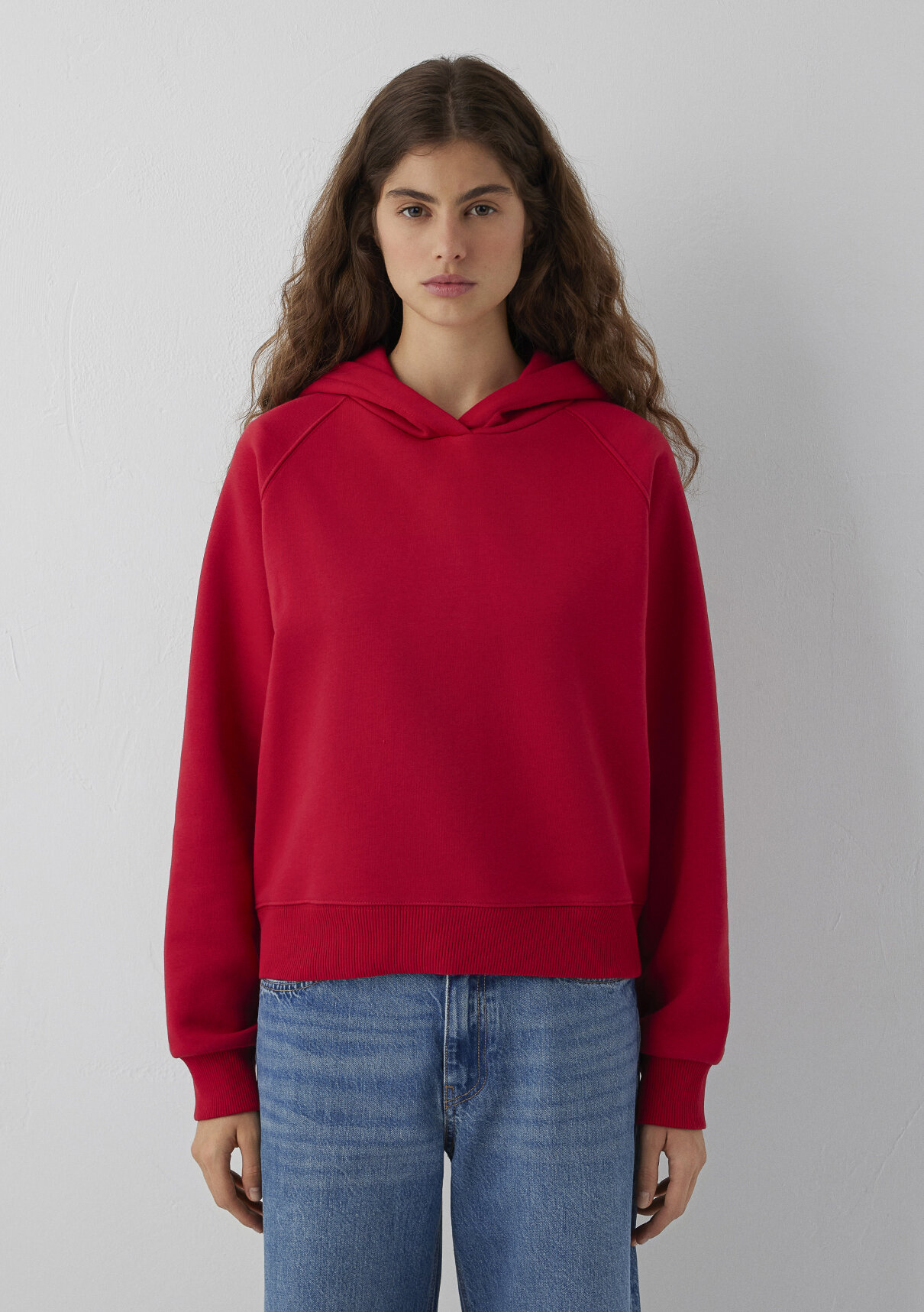 Mavi Kapüşonlu Kırmızı Basic Sweatshirt görsel 4
