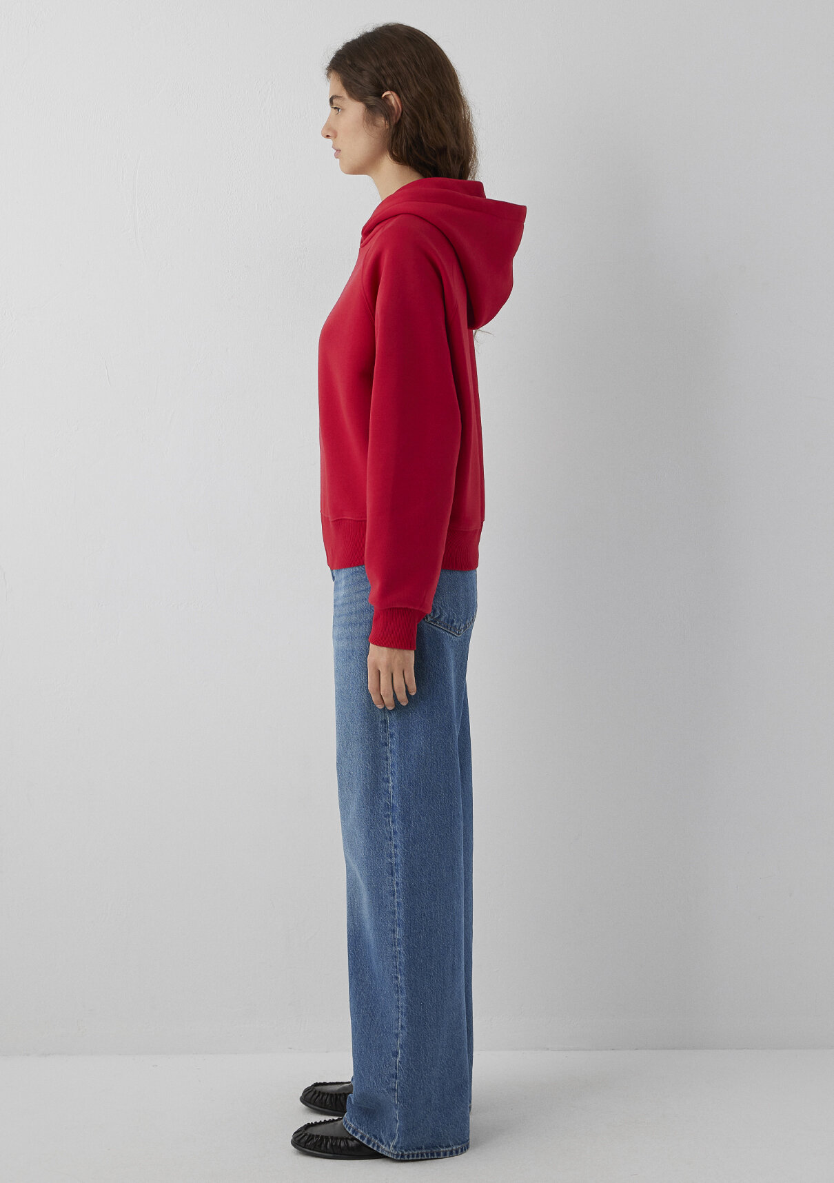 Mavi Kapüşonlu Kırmızı Basic Sweatshirt görsel 5