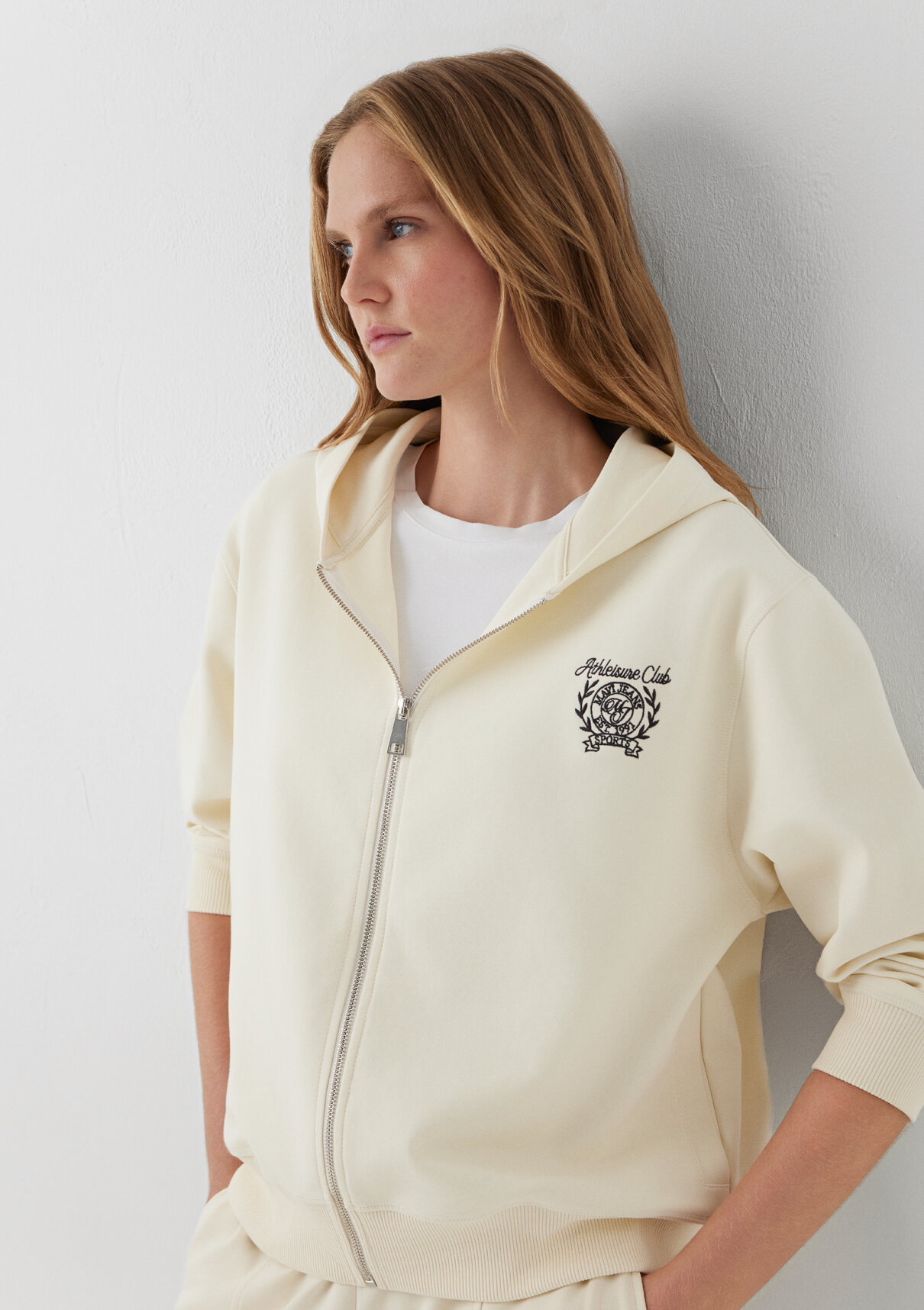 Mavi Sporty Lux Kapüşonlu Fermuarlı Ekru Sweatshirt