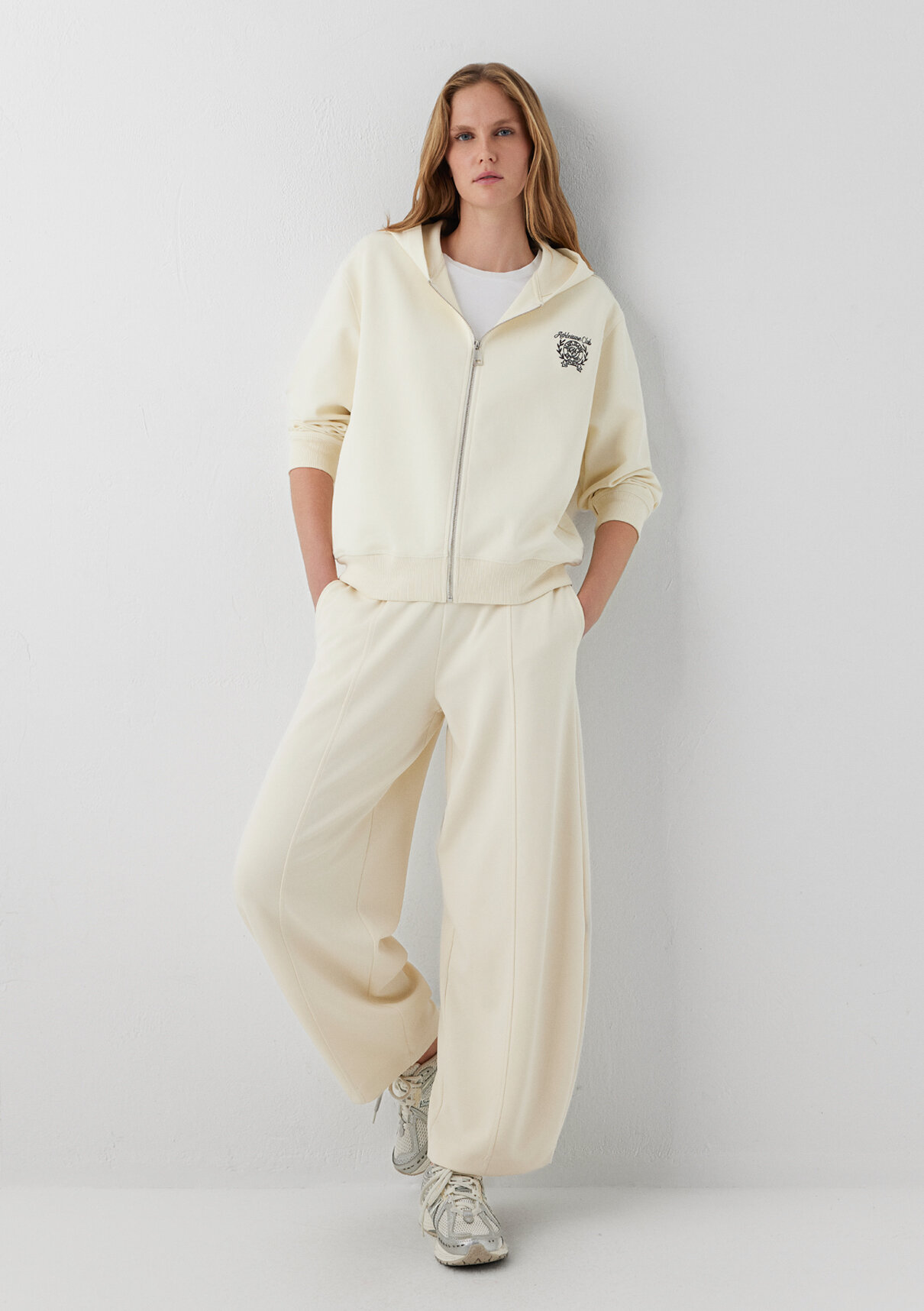 Mavi Sporty Lux Kapüşonlu Fermuarlı Ekru Sweatshirt görsel 2