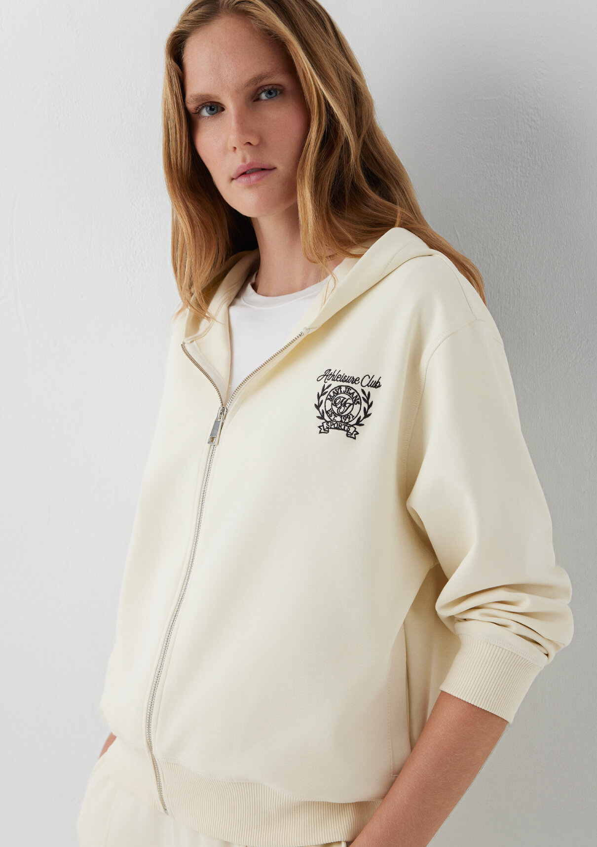 Mavi Sporty Lux Kapüşonlu Fermuarlı Ekru Sweatshirt görsel 3