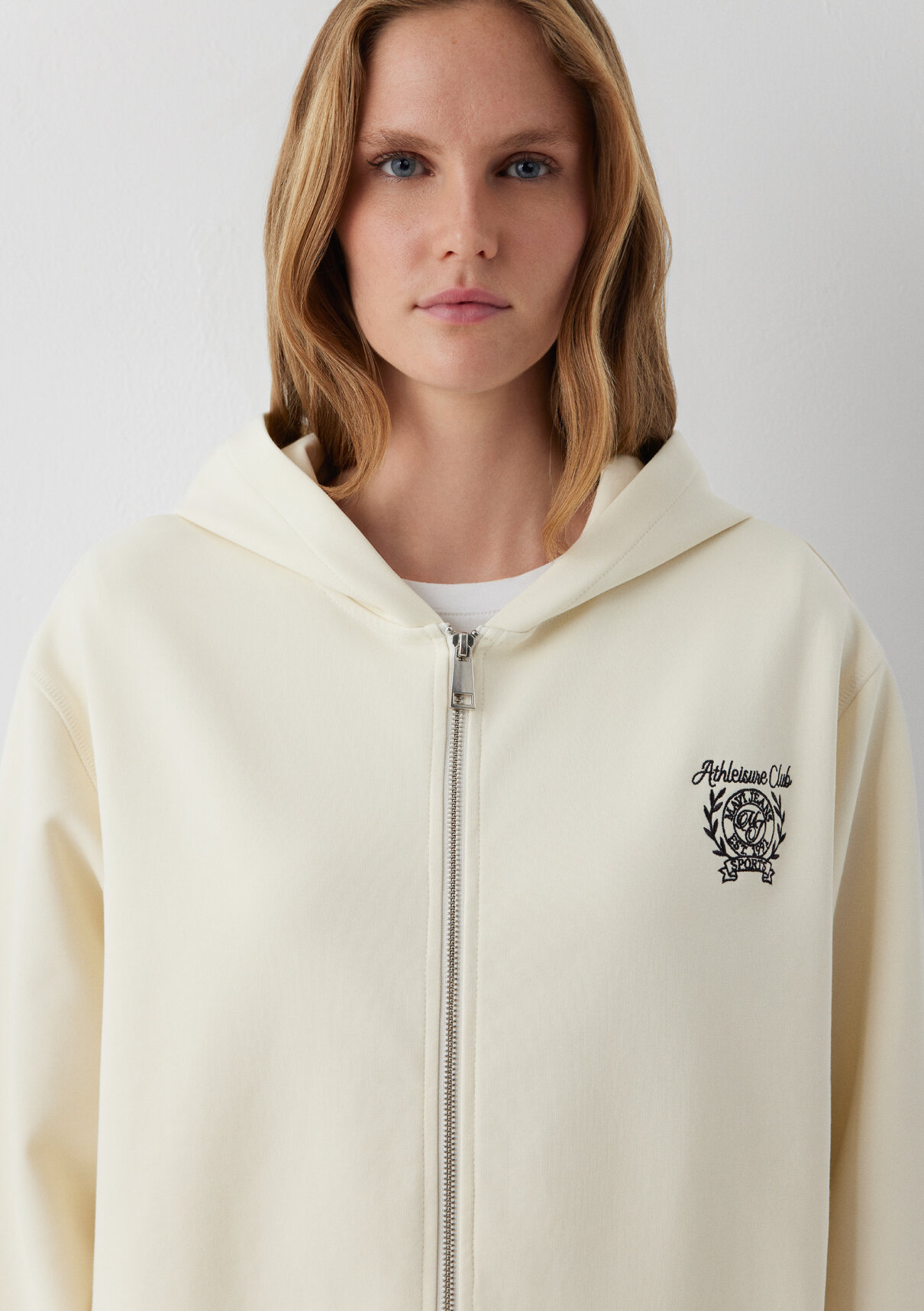 Mavi Sporty Lux Kapüşonlu Fermuarlı Ekru Sweatshirt görsel 7