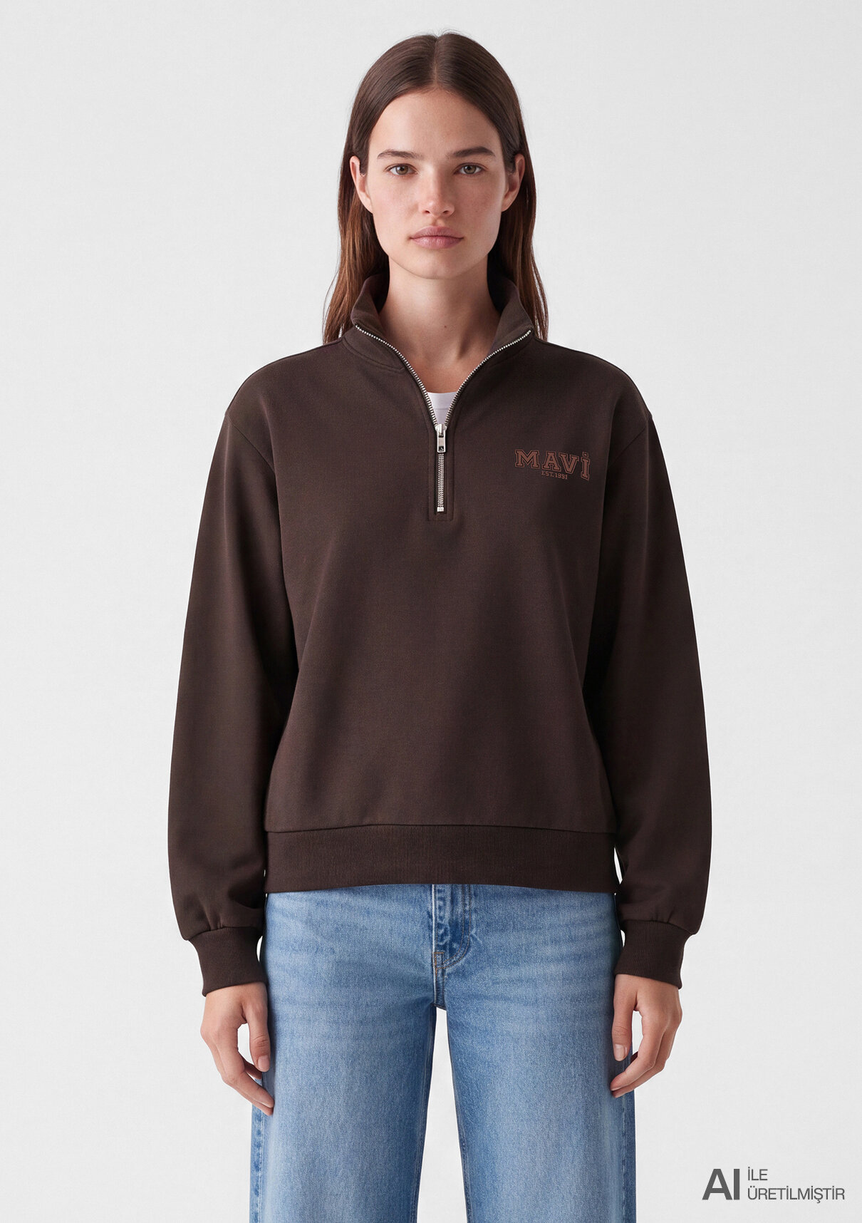 Mavi Kahverengi Sweatshirt görsel 2