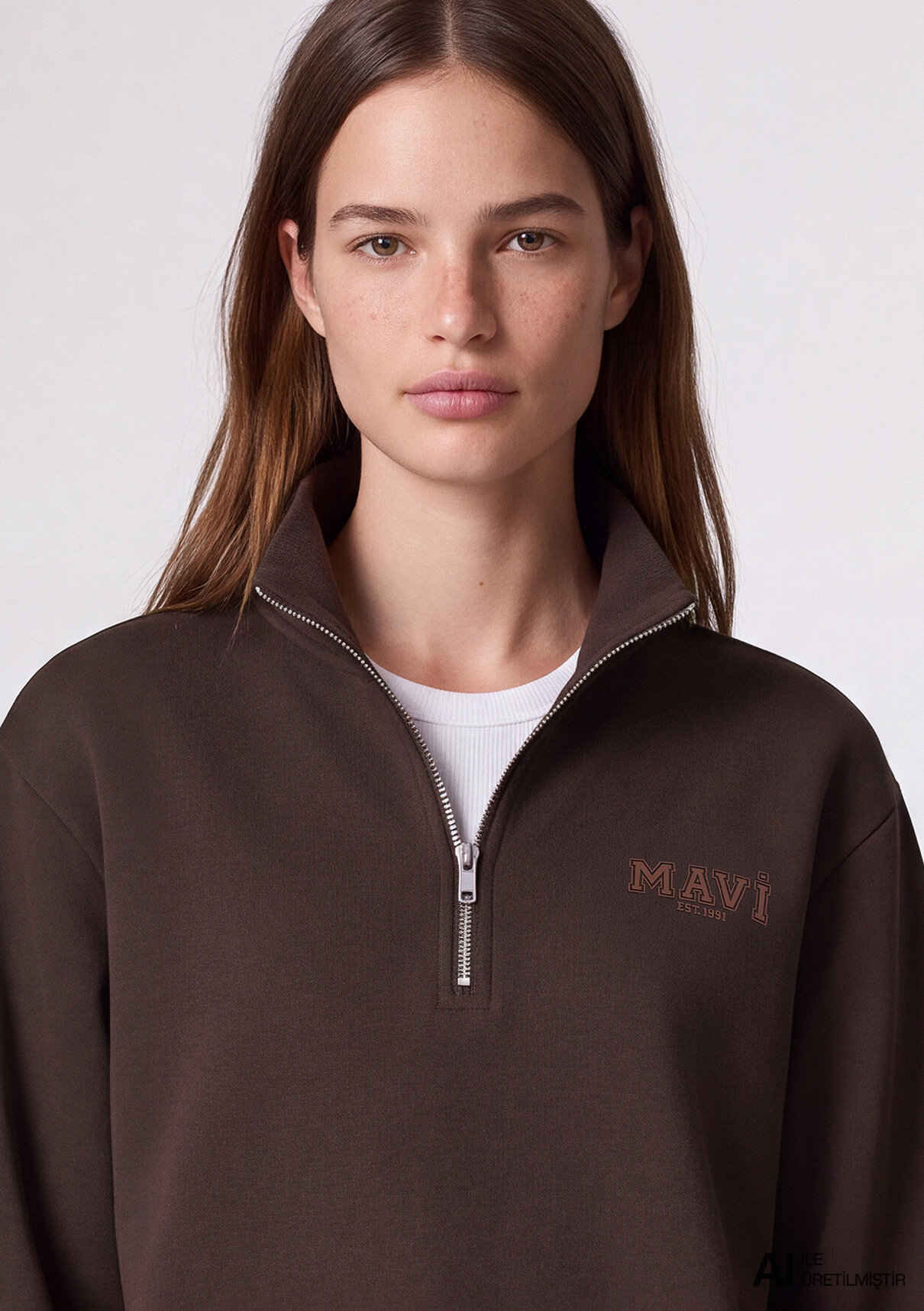 Mavi Kahverengi Sweatshirt görsel 7