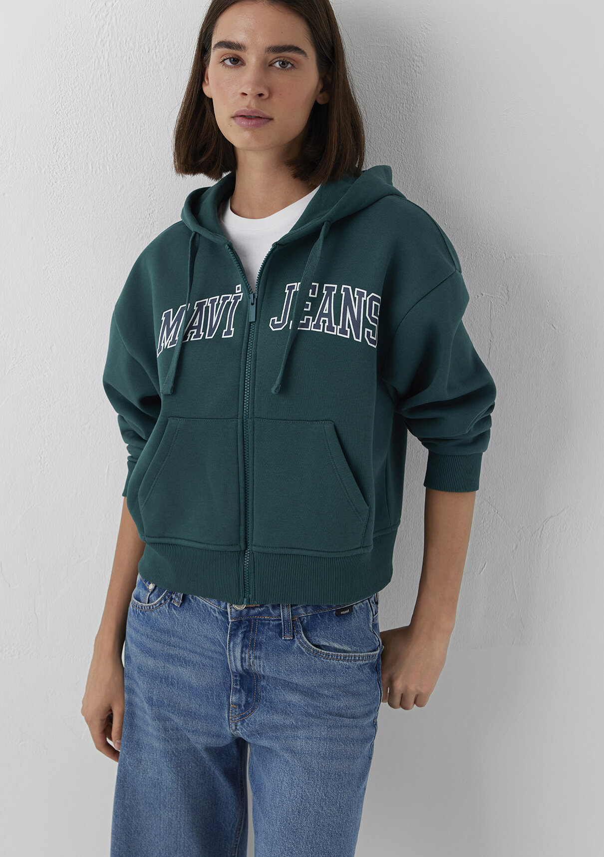 Mavi Kapüşonlu Yeşil Sweatshirt
