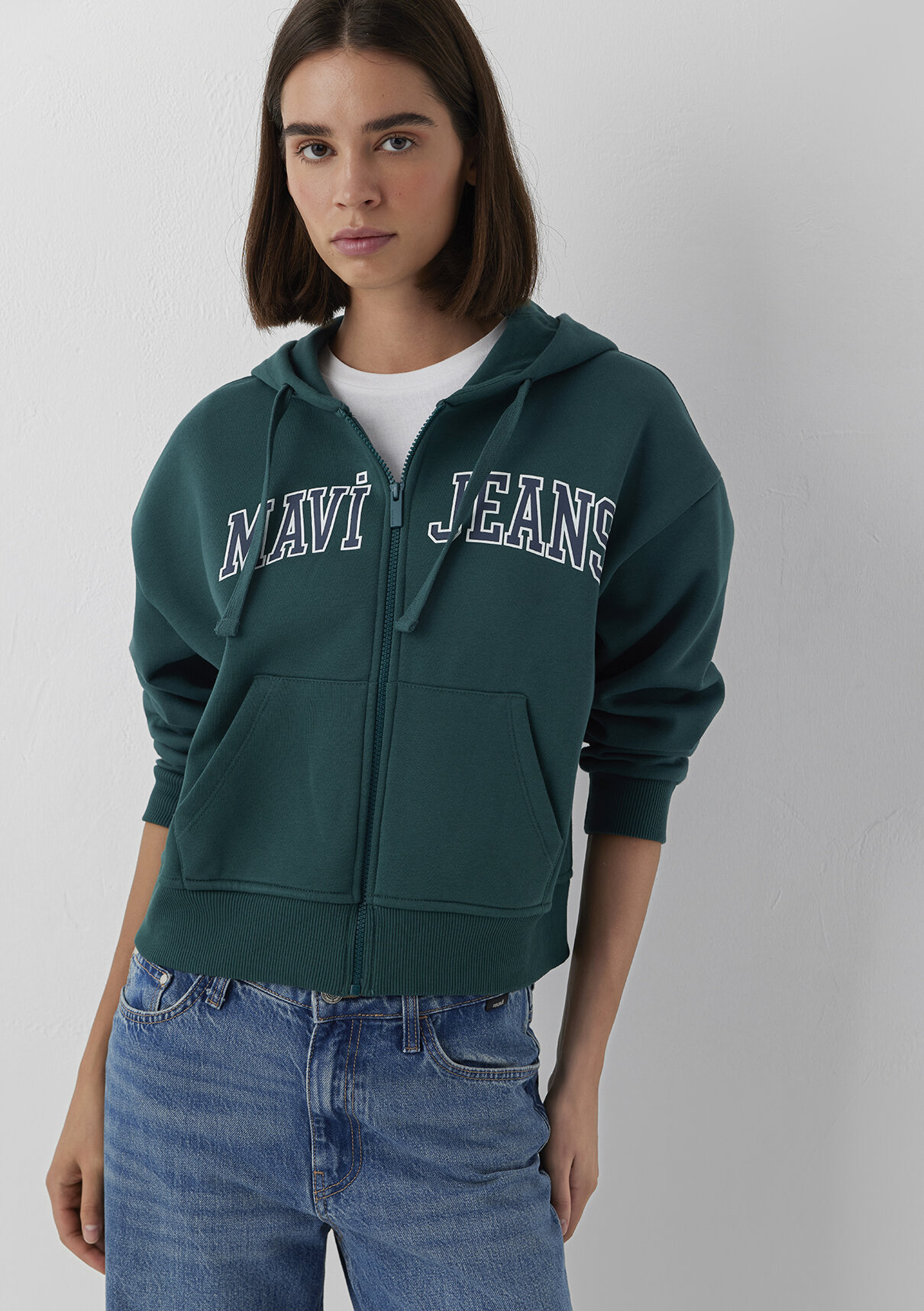 Mavi Kapüşonlu Yeşil Sweatshirt görsel 2
