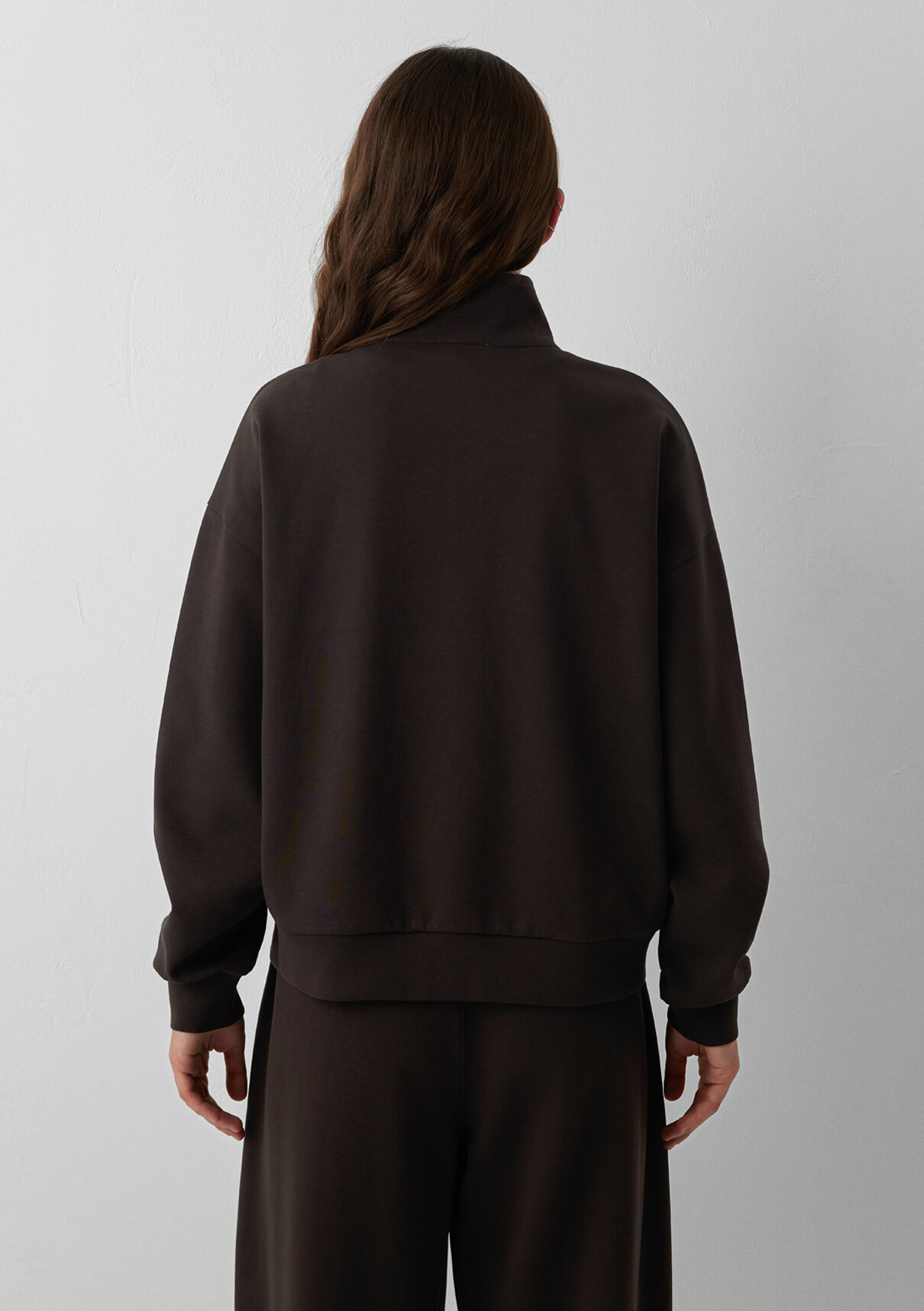 Mavi Yarı Fermuarlı Kahverengi İnterlok Sweatshirt görsel 6