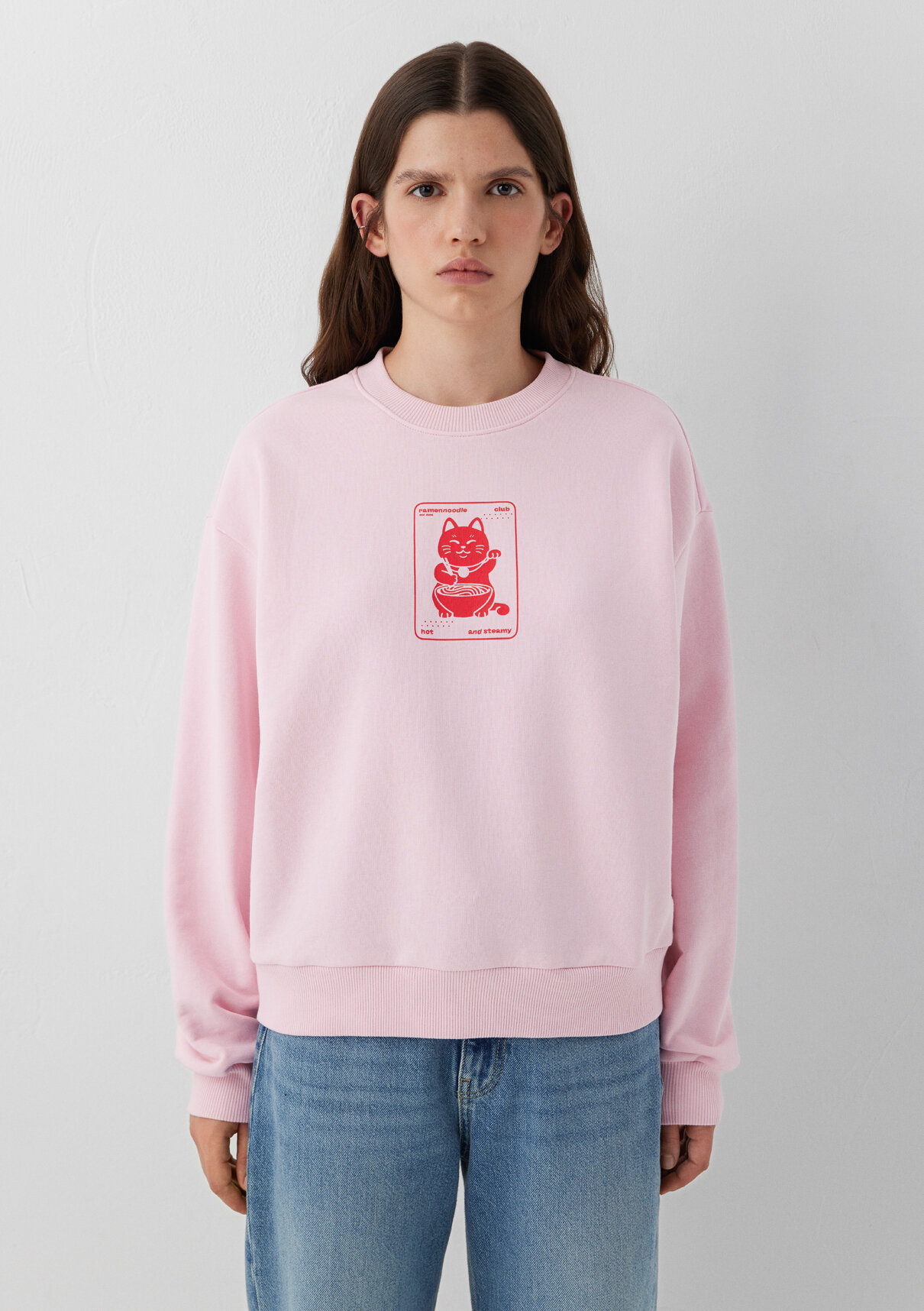Mavi Kedi Baskılı Pembe Sweatshirt görsel 2