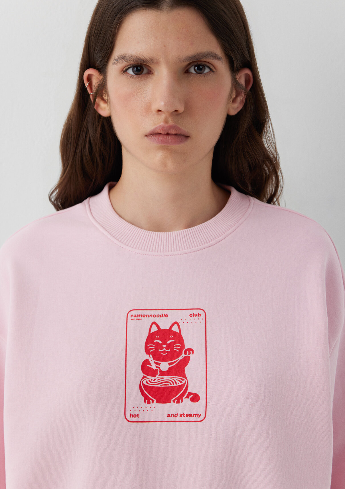 Mavi Kedi Baskılı Pembe Sweatshirt görsel 5