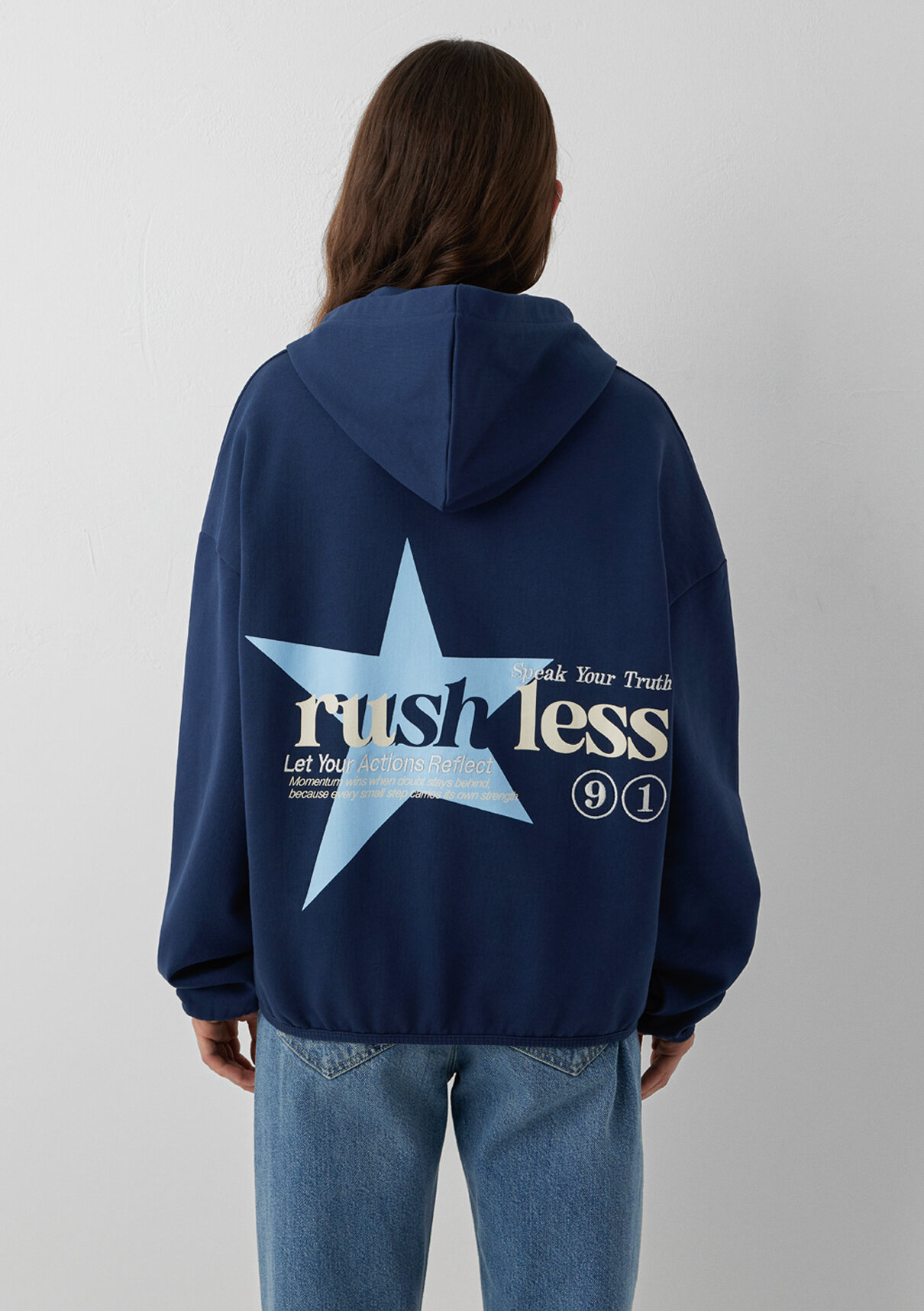 Mavi Kapüşonlu Lacivert Sweatshirt görsel 5