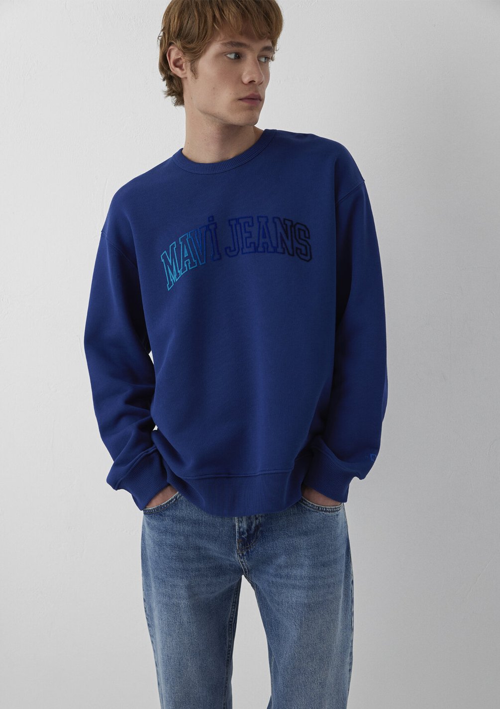 Erkek Mavi Jeans Baskılı Lacivert Sweatshirt