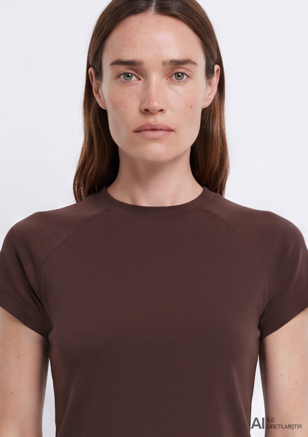 Kadın Mavi Sporty Lux (Tencel™) Modal Karışımlı Kahverengi Tişört