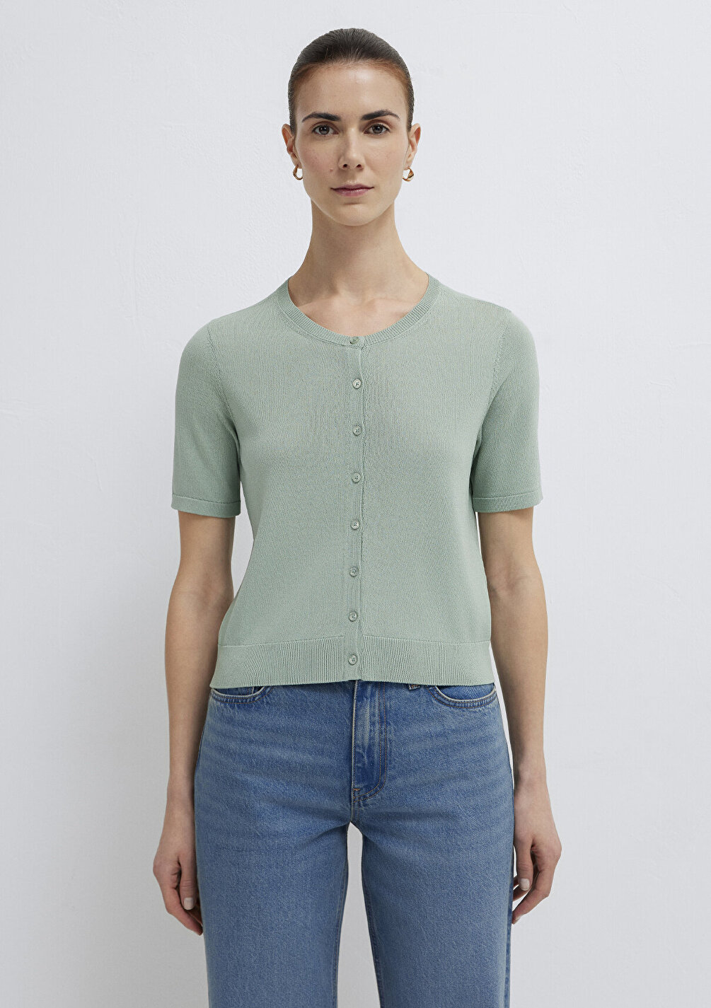 Outlet Kadın Crop Yeşil Hırka