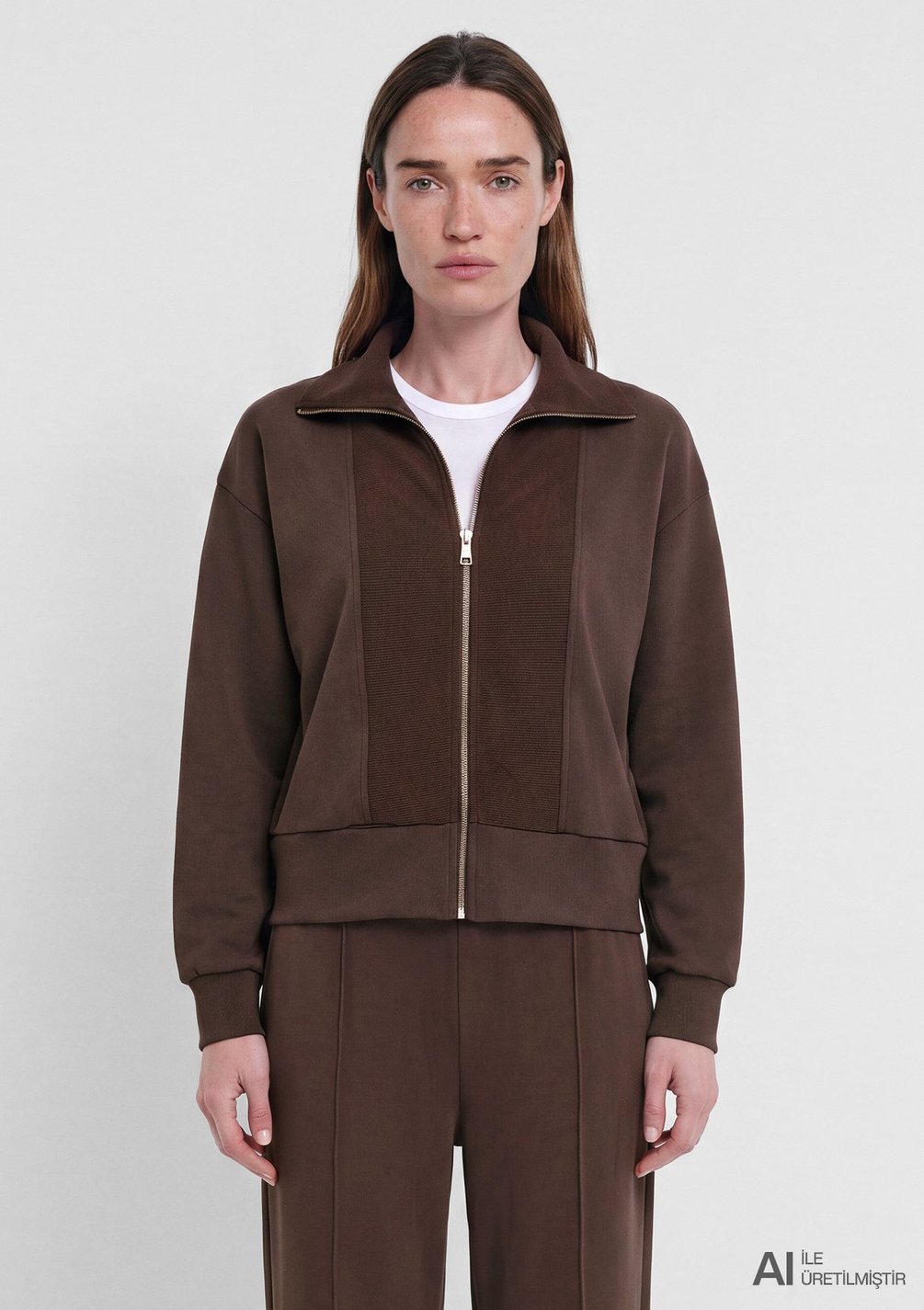 Kadın Mavi Sporty Lux (Tencel™) Modal Karışımlı Kahverengi Sweatshirt