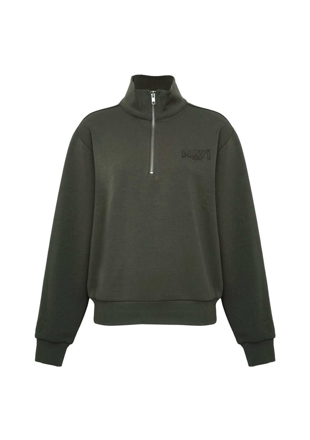Kadın Mavi Logo Yarı Fermuarlı Haki Sweatshirt
