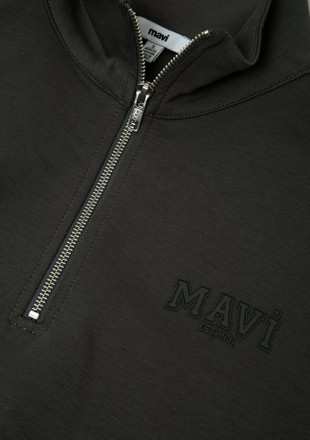 ★ Ayu* – M Kadın Mavi Logo Yarı Fermuarlı Haki Sweatshirt