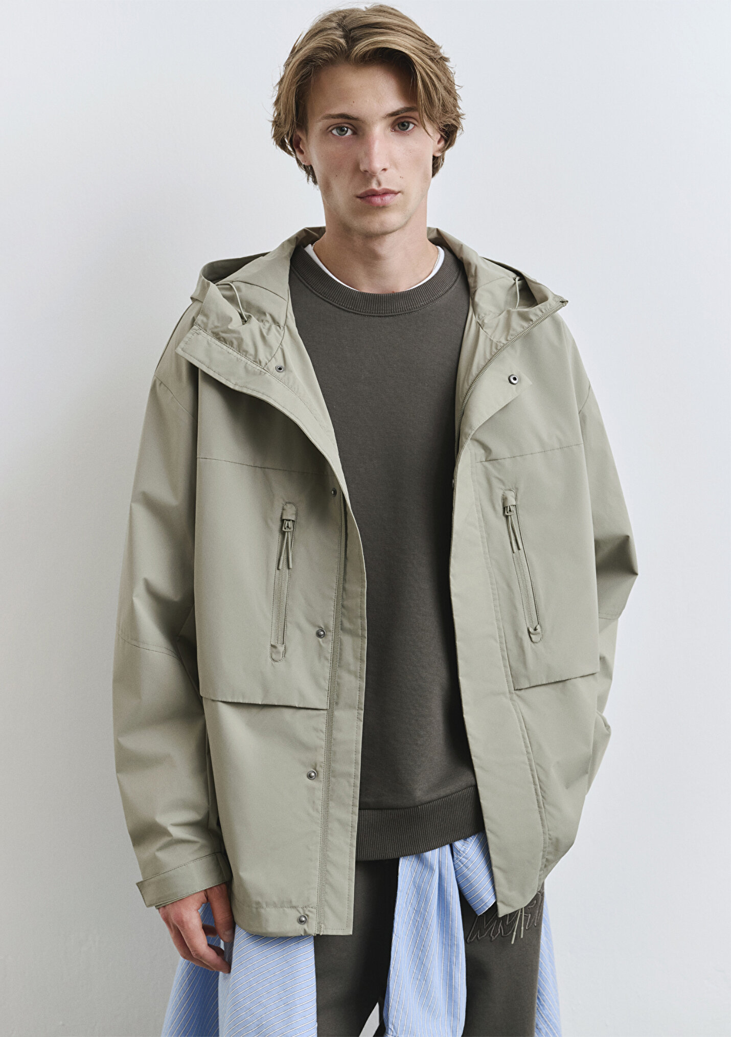 Erkek Kapüşonlu Yeşil Ceket