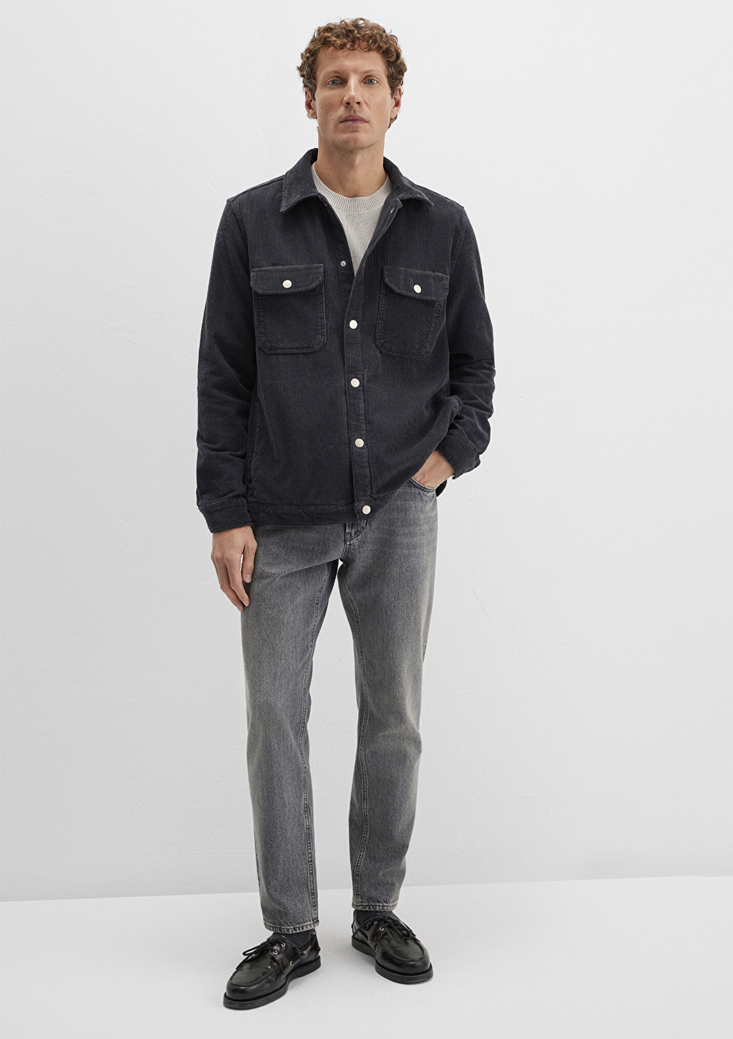 Erkek Antrasit Cepli Kadife Gömlek