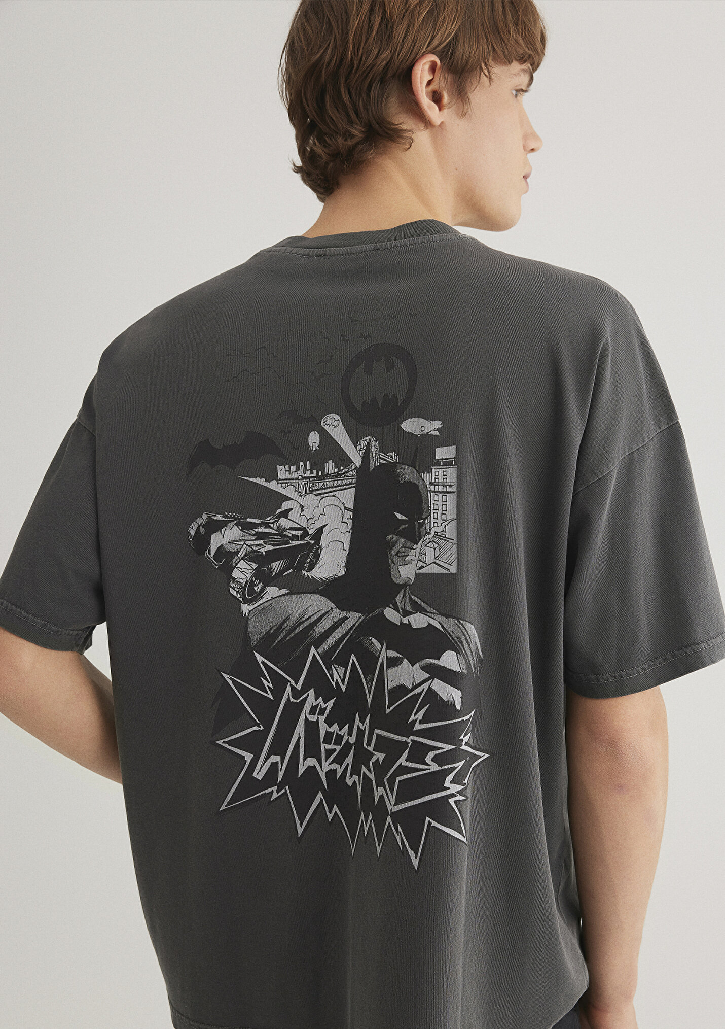 Erkek Batman Baskılı Antrasit Tişört