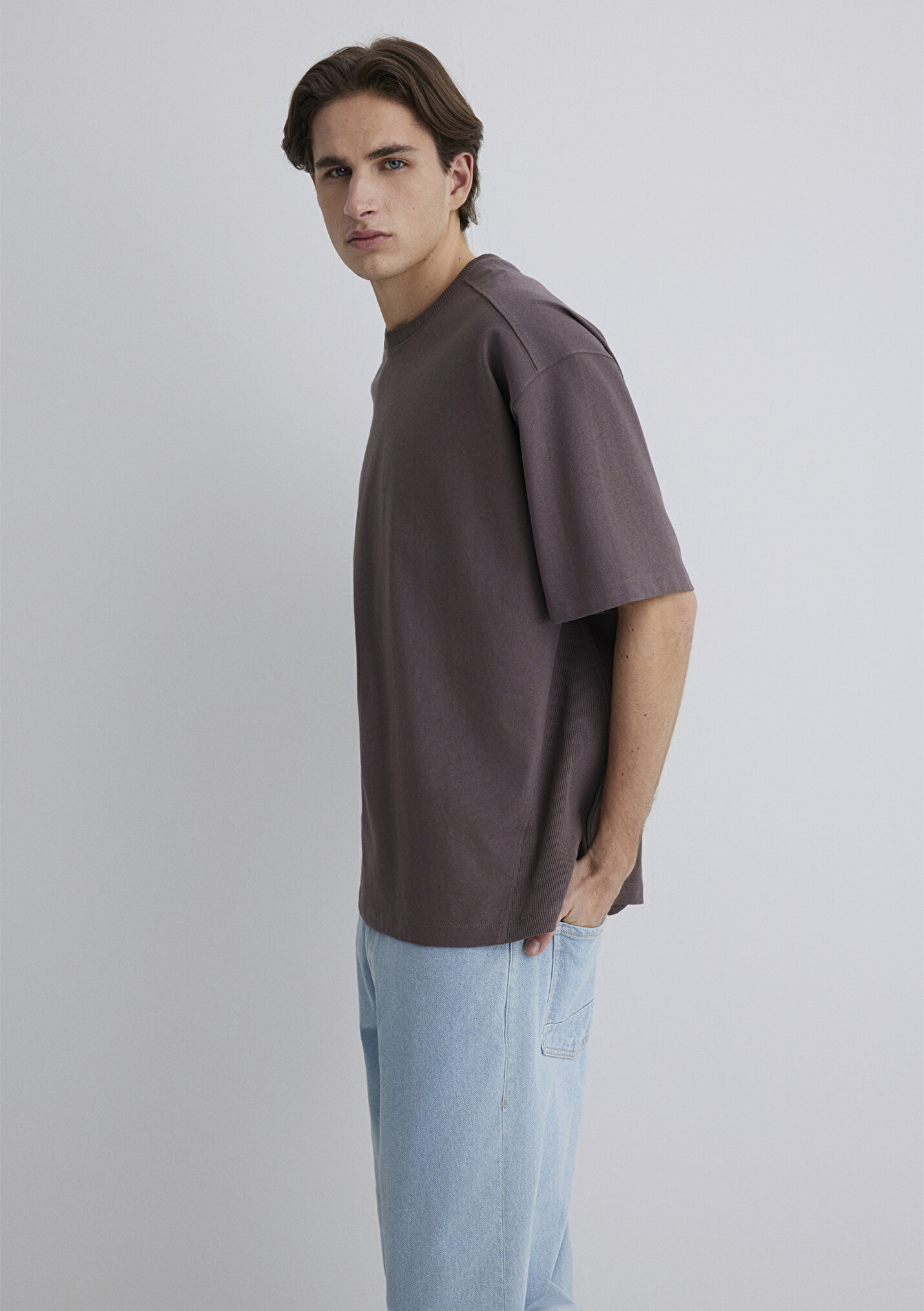 Outlet Erkek Mor Basic Tişört