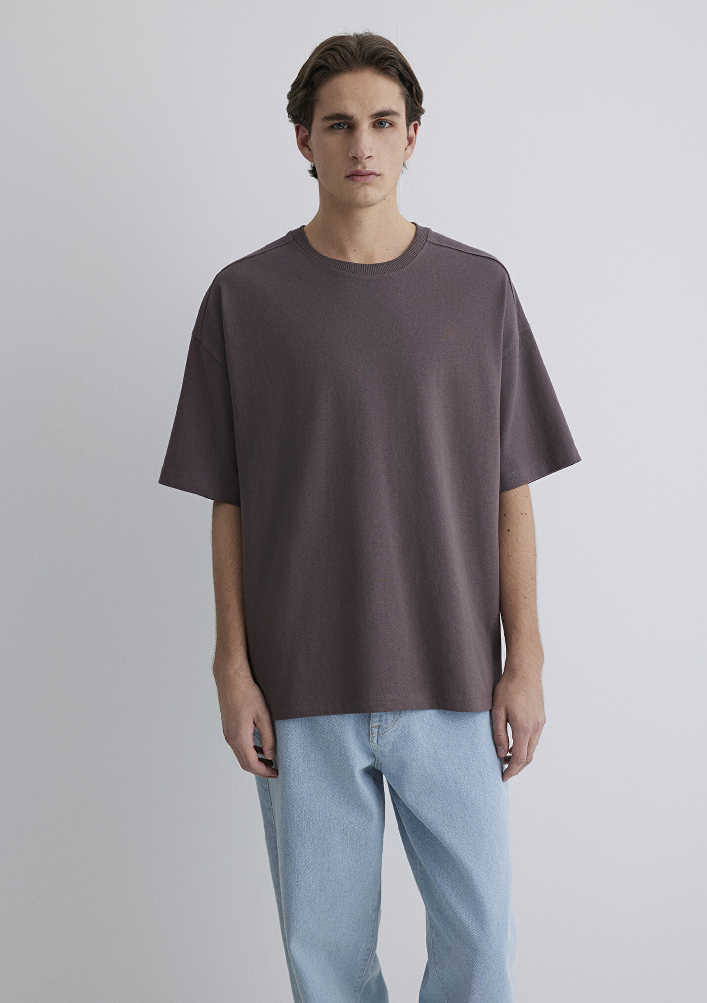 Outlet Erkek Mor Basic Tişört