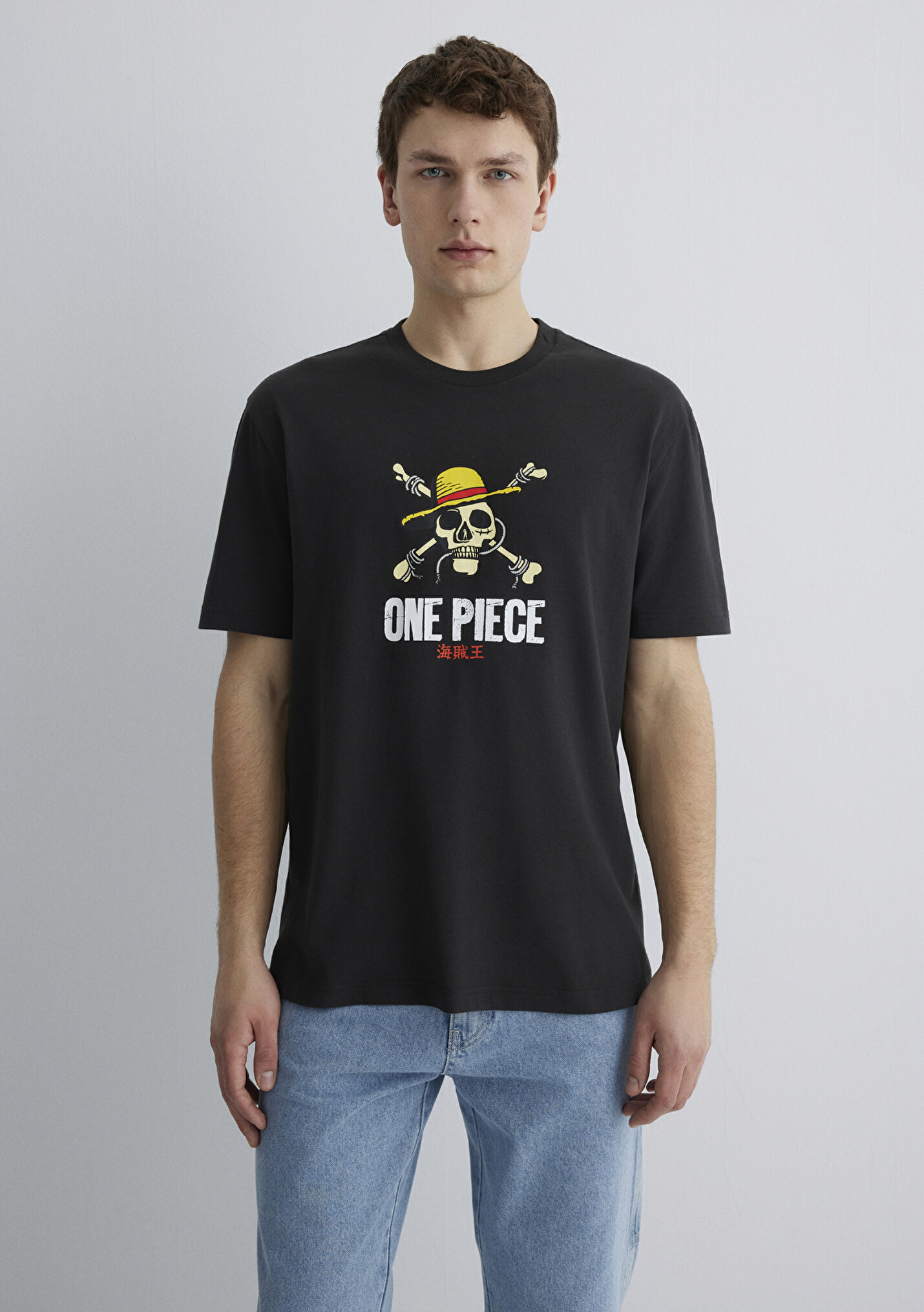 Erkek One Piece Baskılı Antrasit Tişört