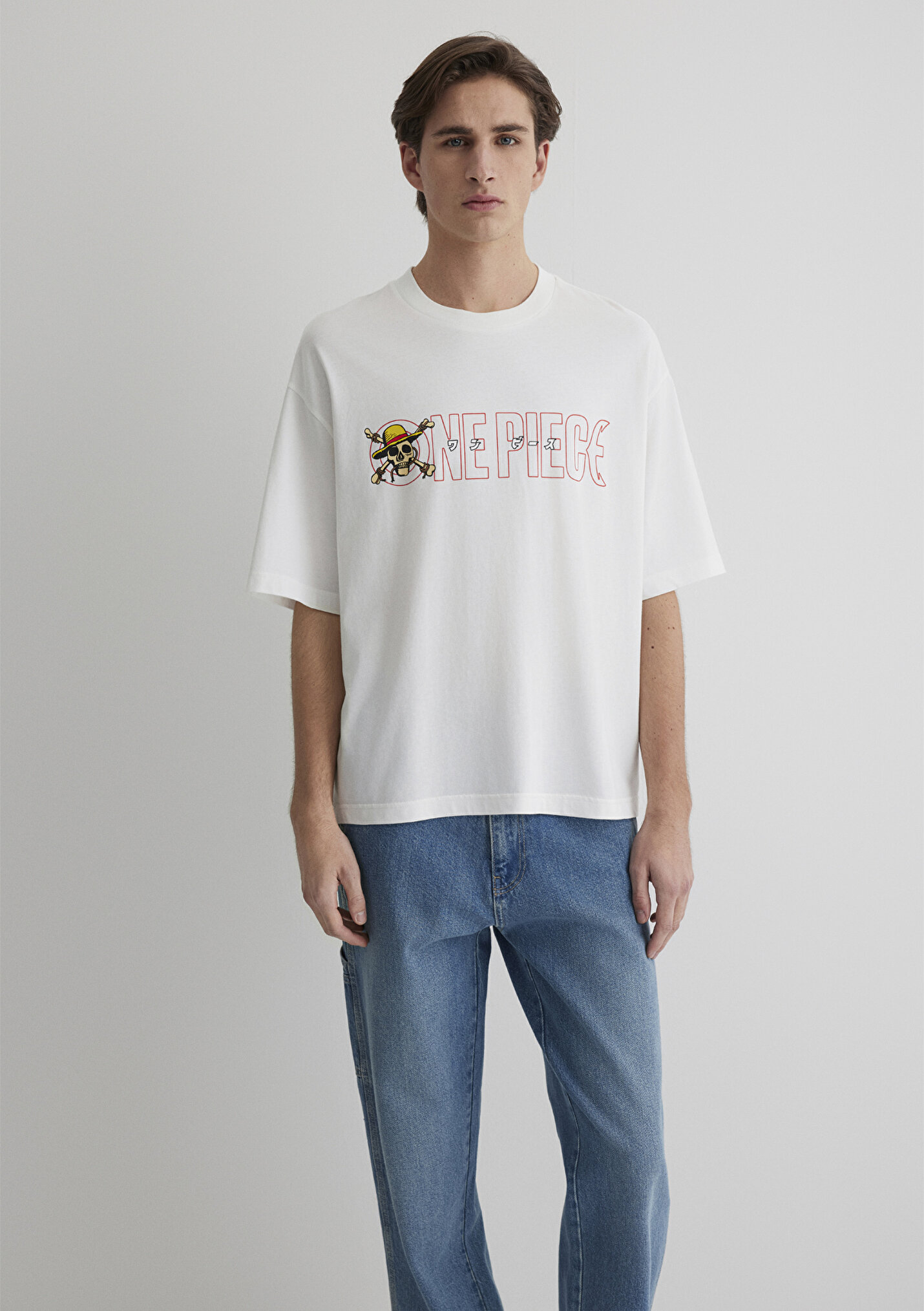 Outlet Erkek One Piece Baskılı Ekru Tişört